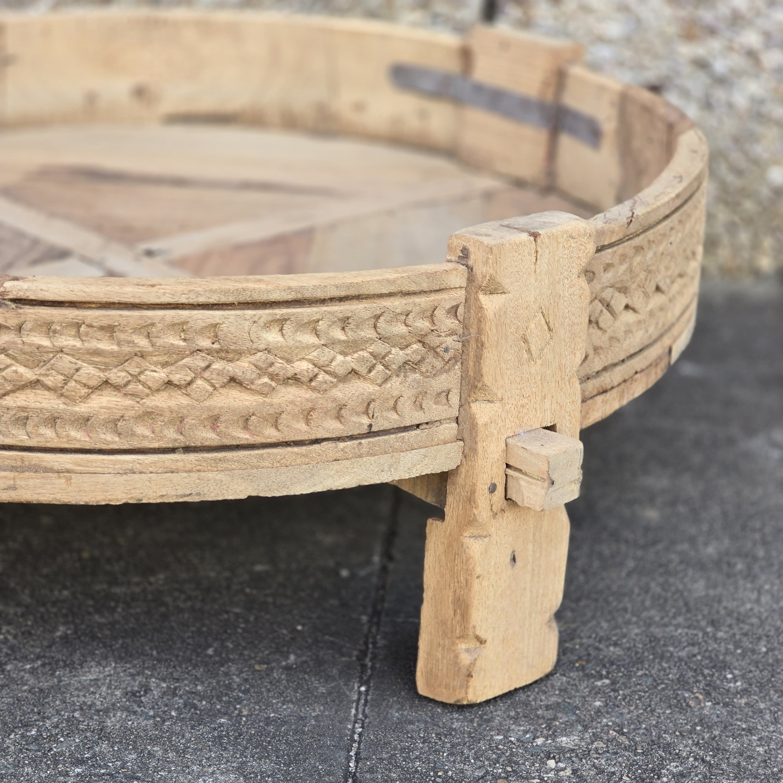 Handcrafted Solid Wood Indian Coffee Table - 30x30x10 Inches Traditional Chakki Grinder Design for Living Room, Lounge & Boho Decor