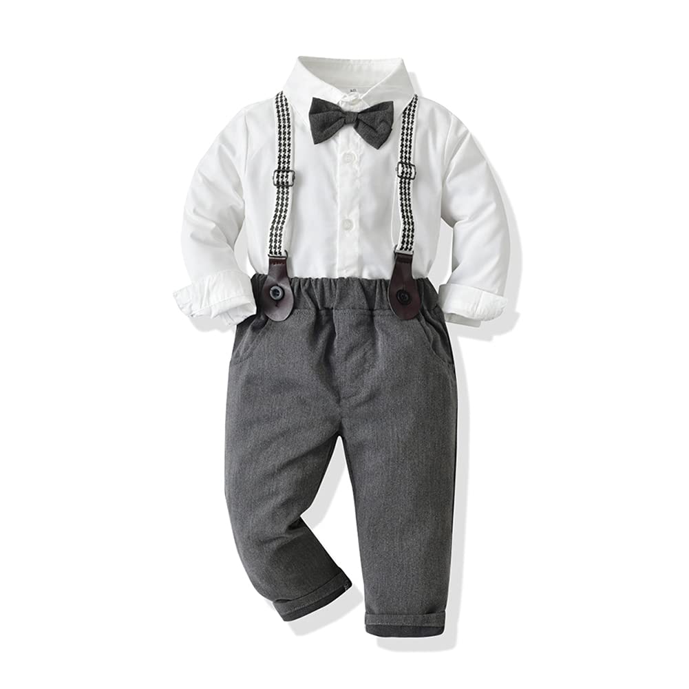 JunNeng Baby Boy Formal Suits Set - Toddler Gentleman Bowtie Dress Shirt with Suspenders & Pants - Wedding, Christening & Special Occasion Outfit