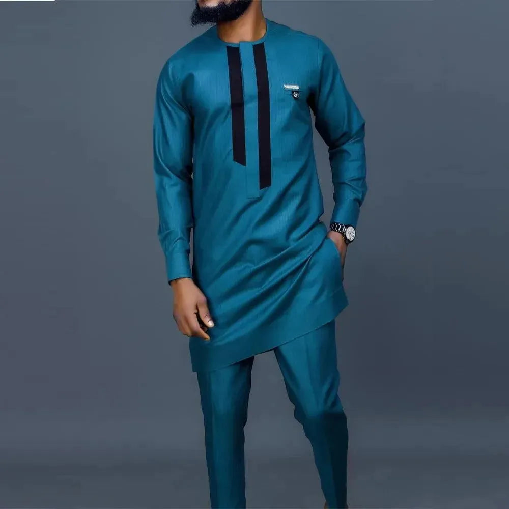 Stylish Men's Bold Teal Long Sleeve Top Set - Perfect for Casual Wear, Street Fashion & Everyday Outfits