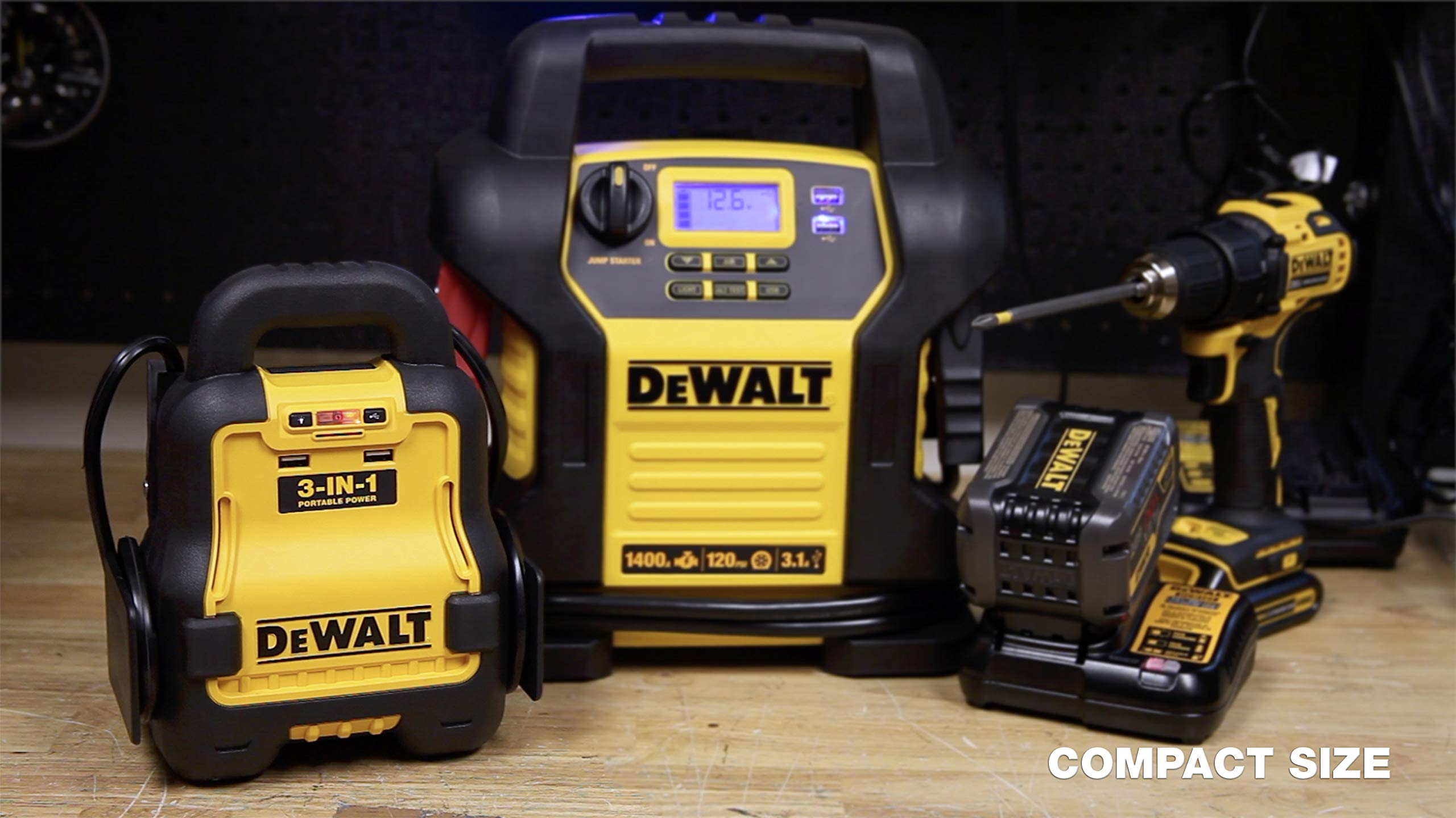 DEWALT 20V MAX 3-in-1 Professional Battery Jump Starter - Portable Power Bank for Cars, Trucks & Boats - Emergency Vehicle Battery Charger for Roadside Assistance & Outdoor Adventures