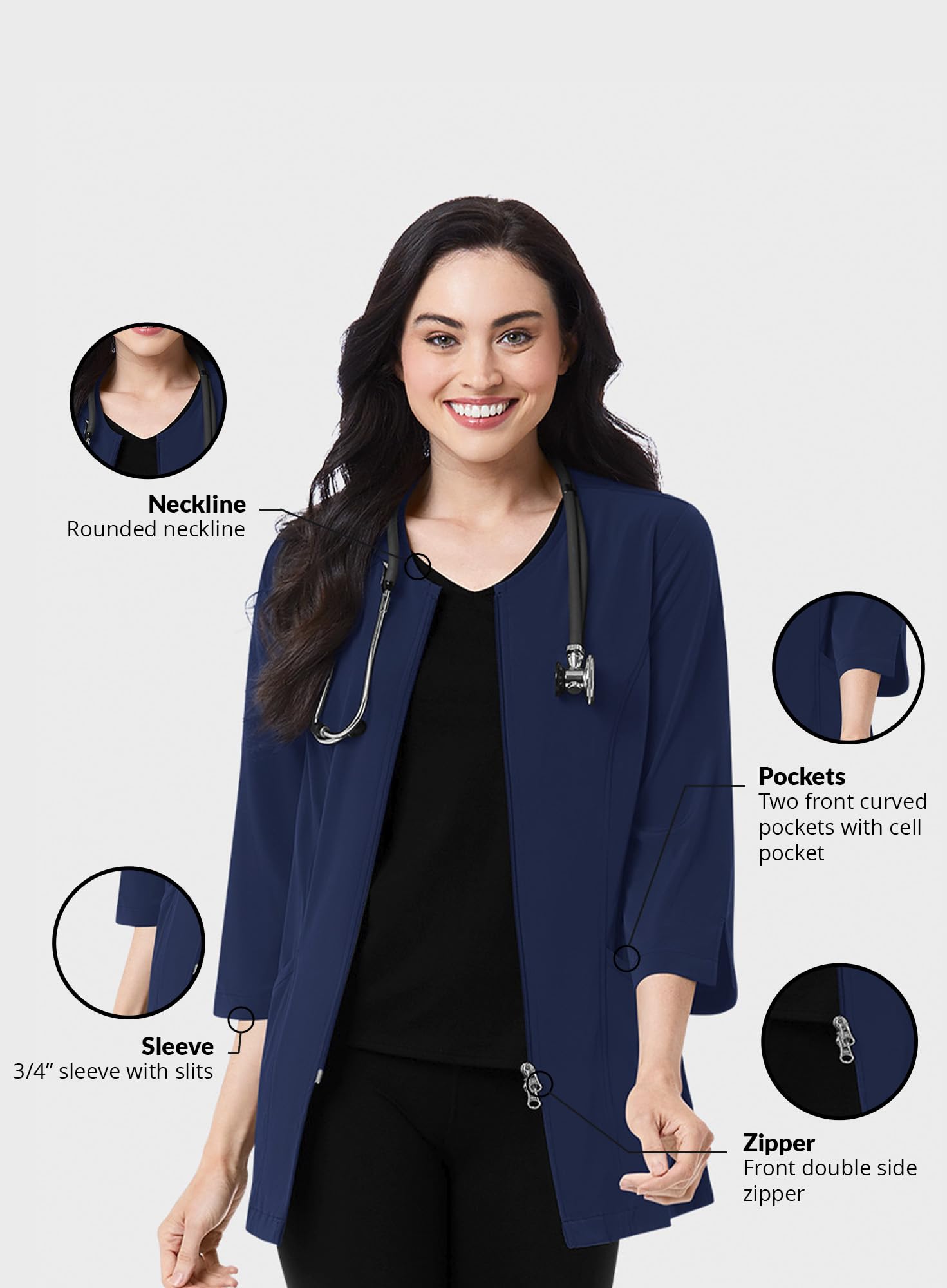 Women's 3/4 Sleeve Lab Coat - Maevn Smart Professional Lab Jacket for Nurses, Doctors & Scientists | Perfect for Medical Clinics, Laboratories & Healthcare Workplaces