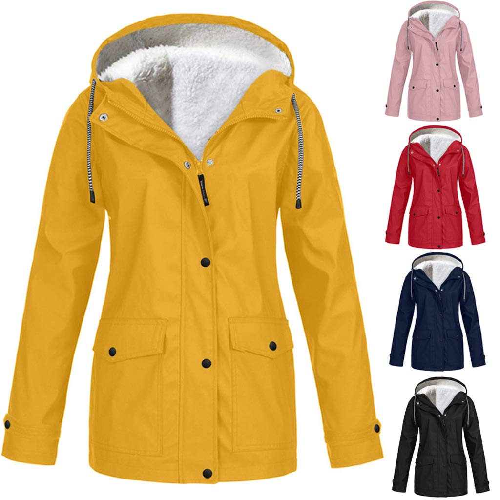 URBEST Women's Fleece Lined Windbreaker - Lightweight Waterproof Rain Jacket with Hood & Pockets for Outdoor Sports, Hiking & Travel