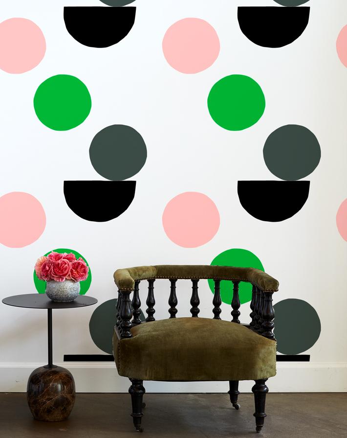 Clare V. Mid Century Dots Wallpaper - Charcoal & Pink Retro Design | Perfect for Living Room, Bedroom or Office Decor