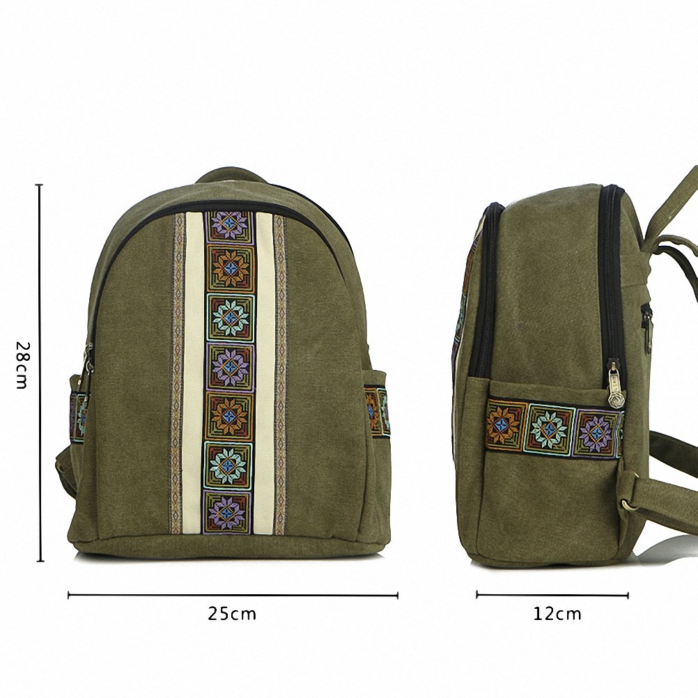Tiamitit Women's Ethnic Totem Floral Print Mini Backpack - Embroidered Canvas Shoulder Bag for Travel, Festival & Daily Use