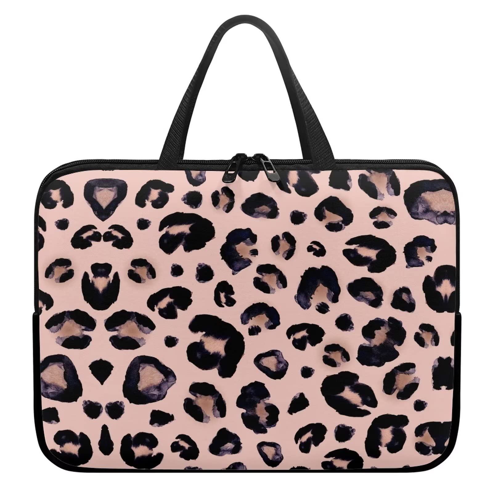Suhoaziia Pink Leopard Laptop Sleeve for Women - 10-17 Inch Stylish Laptop Bag with Handle, Zipper Tablet Carrying Case, Notebook Messenger Briefcase Shoulder Bag for Work, School, and Travel