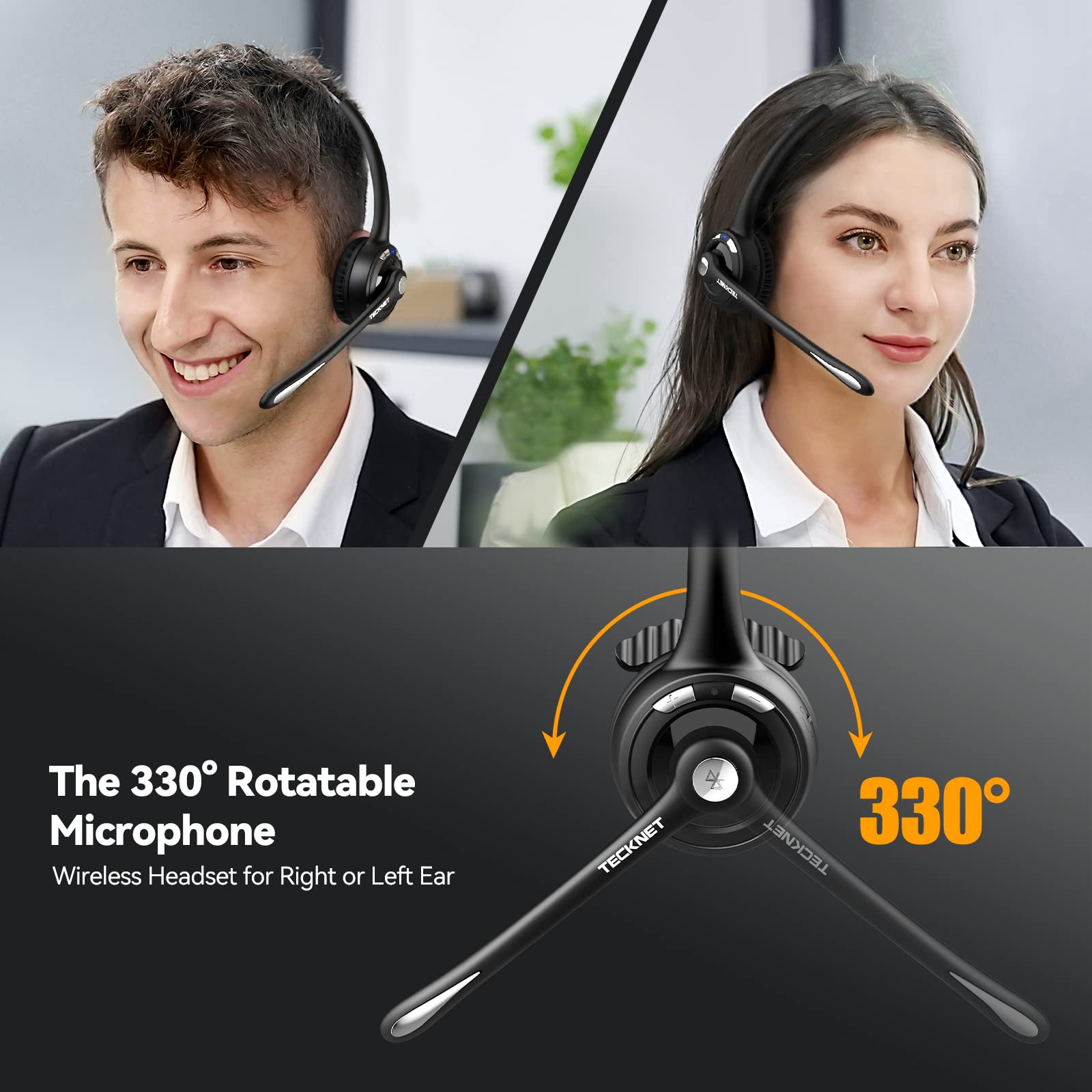 TECKNET Bluetooth Headset - Wireless On-Ear Headphones with Noise Cancelling Mic for Truckers | Hands-Free Headset with Mute Function for Phone Calls | Perfect for Long-Haul Driving, Office Work & Online Meetings