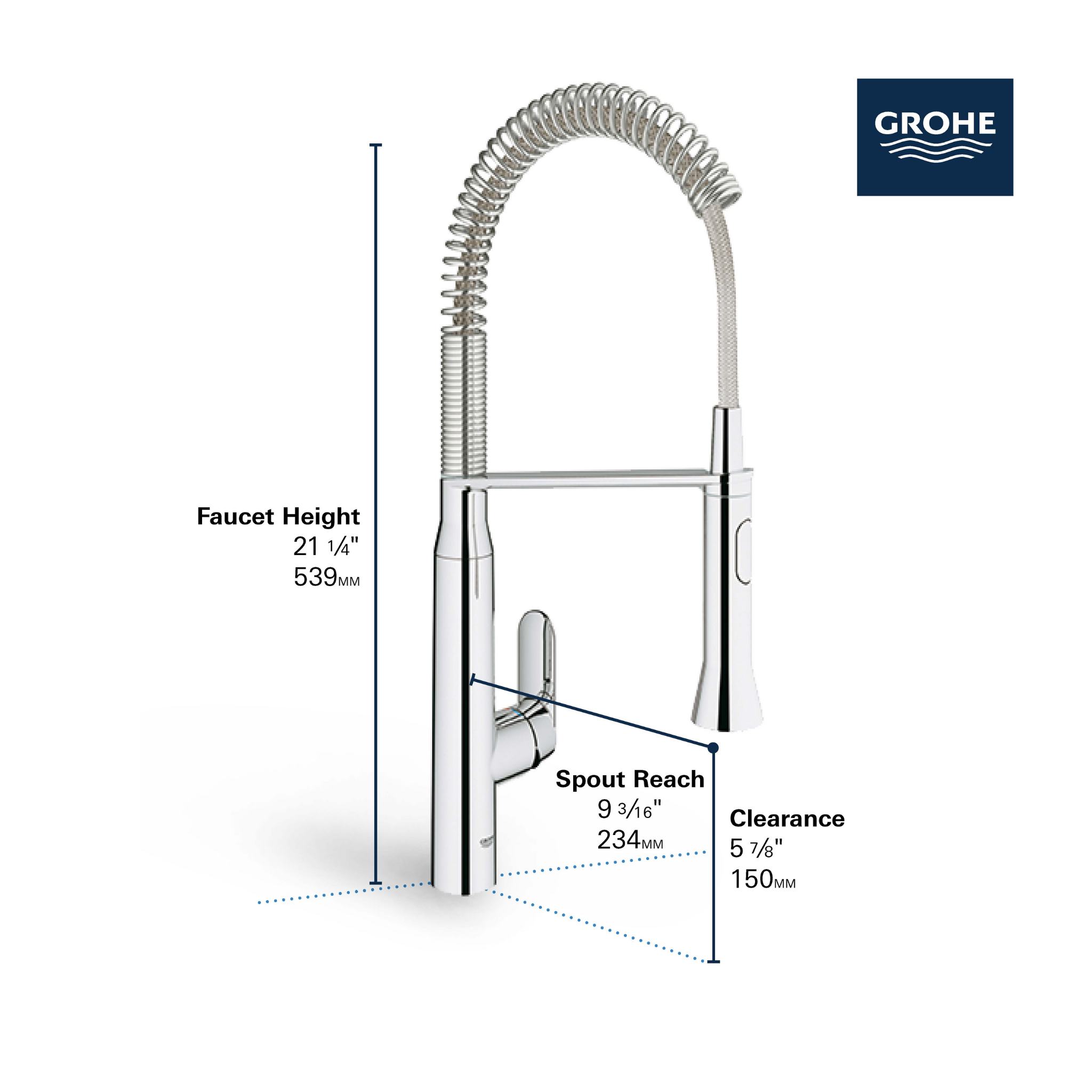 Growe K7 Medium Single Handle Semi Pro Dual Spray Kitchen Faucet 1.75 GPM - Perfect for Modern Kitchens, Restaurants & Food Prep Areas