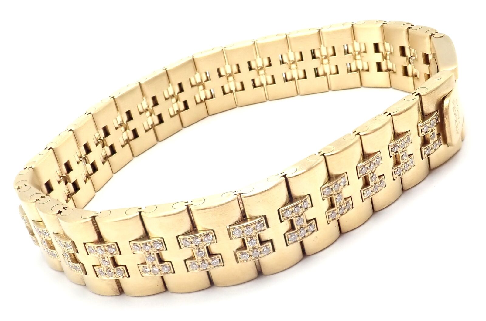 Authentic Vintage Hermes Paris 18k Yellow Gold Diamond H Link Bracelet - Luxury Jewelry for Women, Perfect for Parties, Weddings & Special Occasions