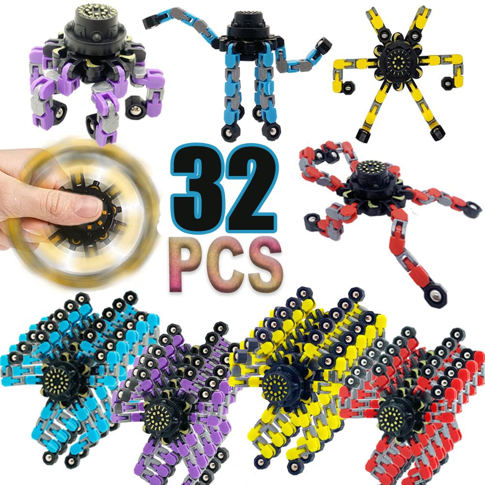 32 Pack Funny Sensory Fidget Spinners - Metal Stress Relief Gyro Toys for Adults & Kids - Perfect for ADHD, Anxiety, Office & Classroom Focus