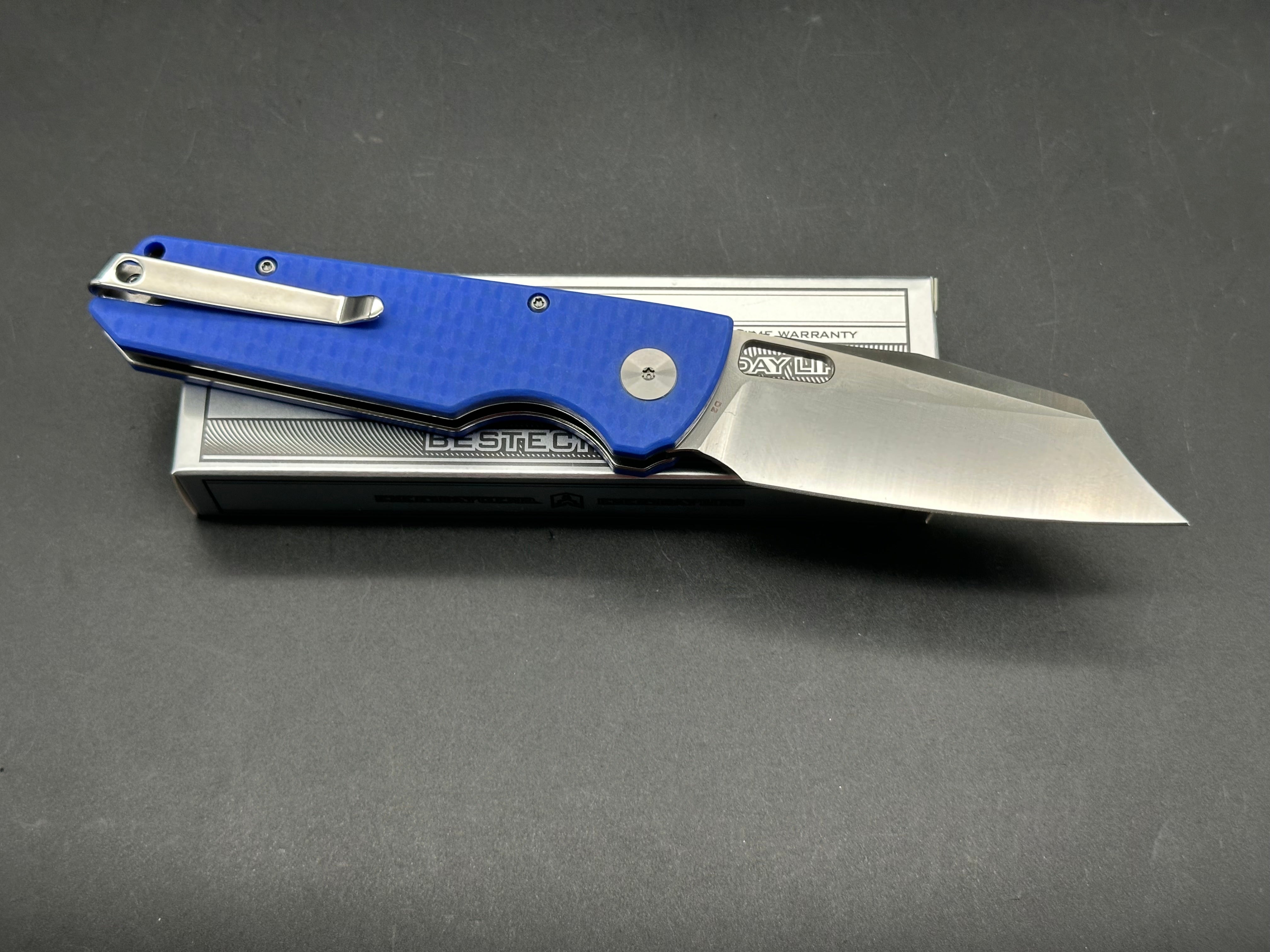 Bestechman Guardian Folding Knife - D2 Steel Blade, Blue G10 Handle, Plain Edge - Perfect for Camping, Hiking & Outdoor Survival