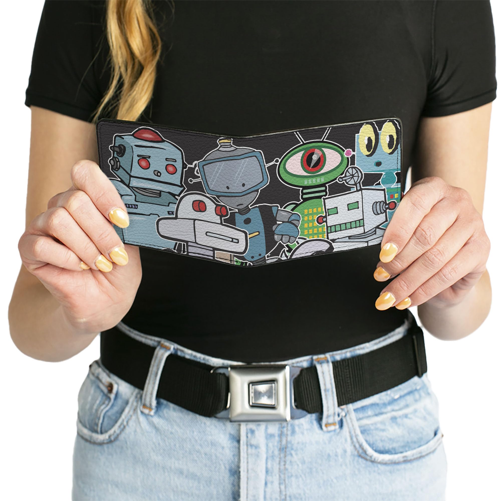 Buckle-Down Men's PU Leather Bifold Wallet with Robot Design - Black & Multicolor (4.0