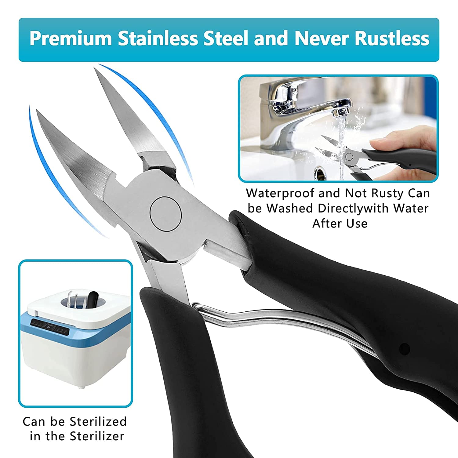 Professional Thick & Ingrown Toenail Clipper - Super Sharp Curved Blade Pedicure Tool for Men & Women | Black | Perfect for Ingrown Toenail Correction, Thick Nail Trimming & Home Foot Care