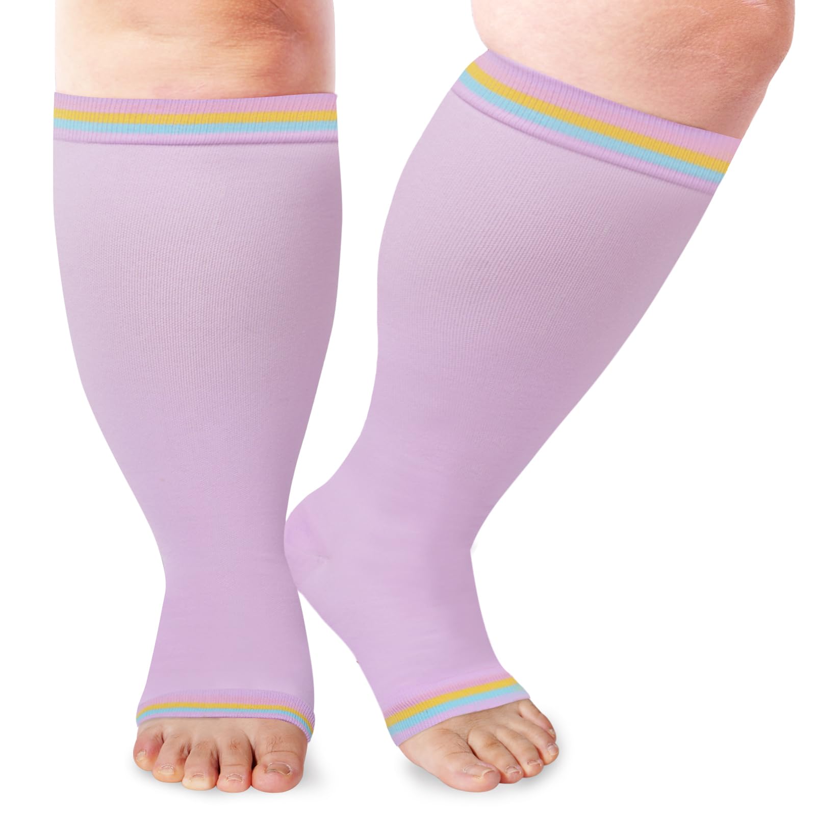 LOUSGUTA Open Toe Compression Socks 15-20 mmHg for Women & Men - Plus Size Toeless Knee High Socks for Wide Calf Support - Ideal for Travel, Running & Varicose Vein Relief