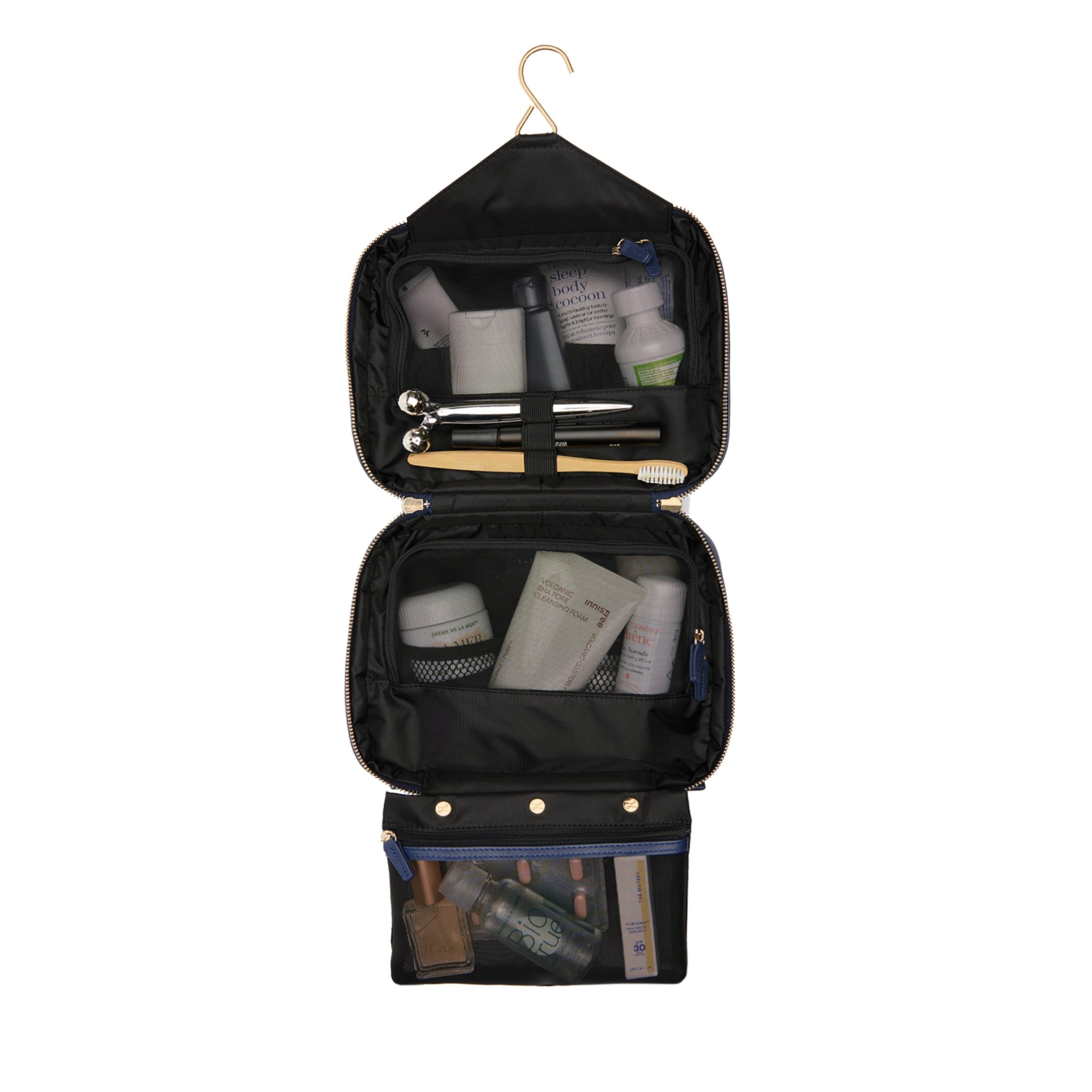 Premium Navy Blue Hanging Travel Organizer - Perfect for Toiletries, Cosmetics & Essentials | Compact & Lightweight for Carry-On Luggage | Ideal for Business Trips & Vacations