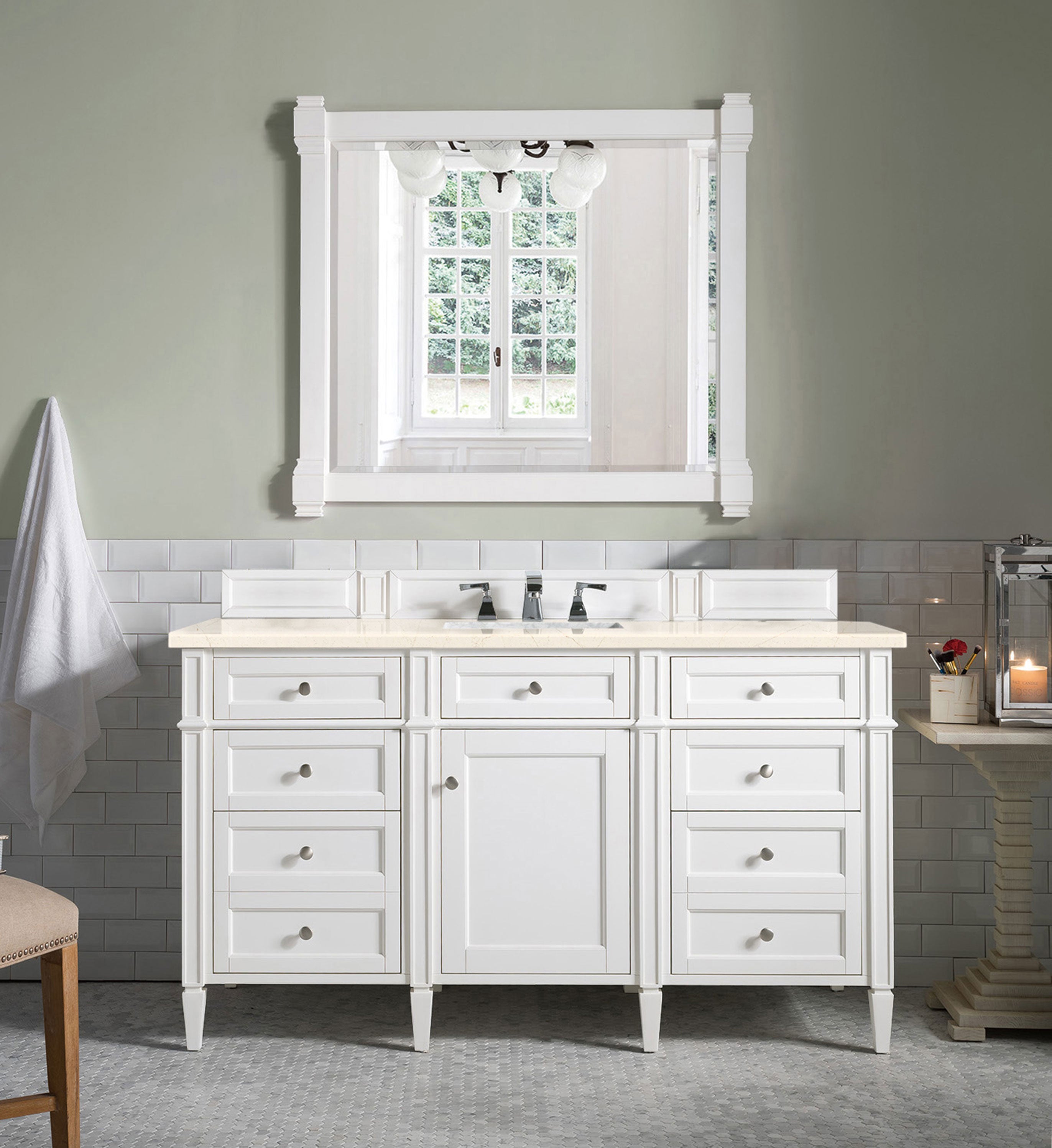 Brittany 60-Inch Bright White Single Bathroom Vanity with 3CM Eternal Marfil Quartz Countertop - Perfect for Modern Master Bathrooms & Guest Bathroom Renovations