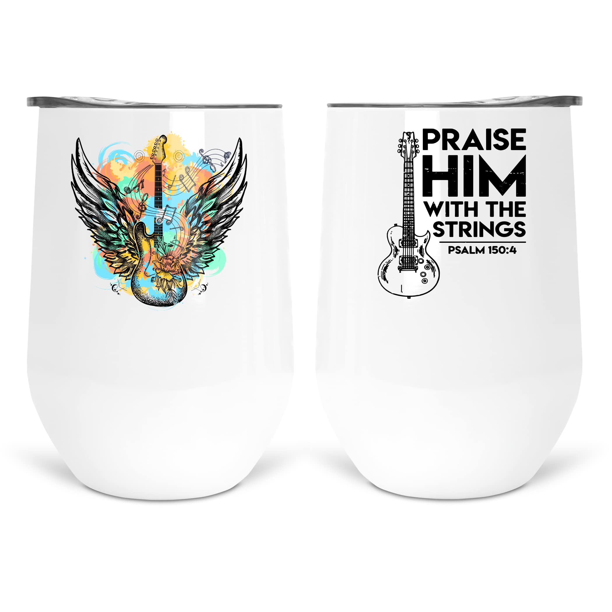 Praise Him With the Strings Psalms 150:4 - Inspirational Christian Guitar Mugs and Tumblers for Coffee, Tea & Bible Study Gifts