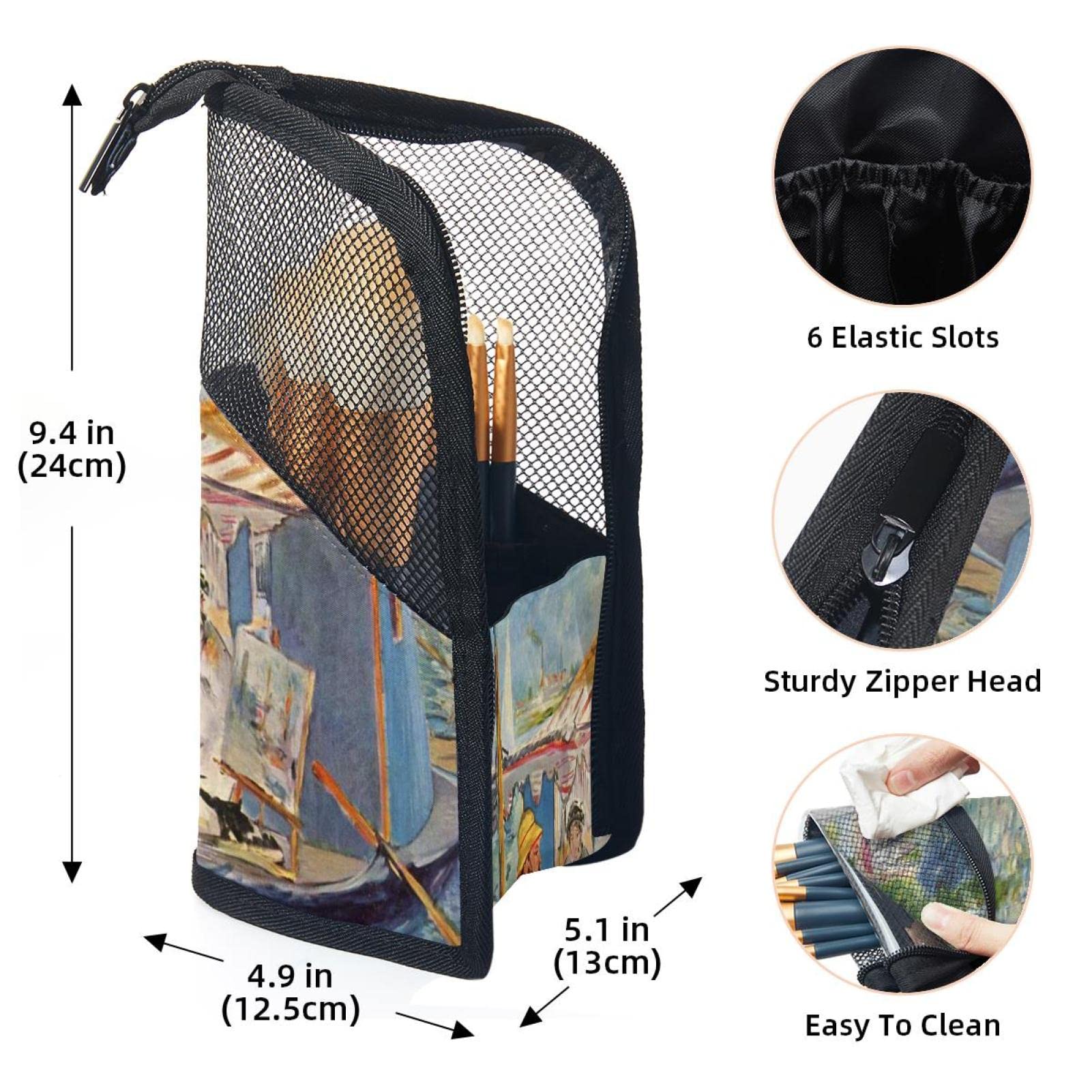 12-Piece Makeup Brush Organizer Bag - Portable Cosmetic Brush Holder Case for Travel & Home Storage - Painting Boat Europe Design