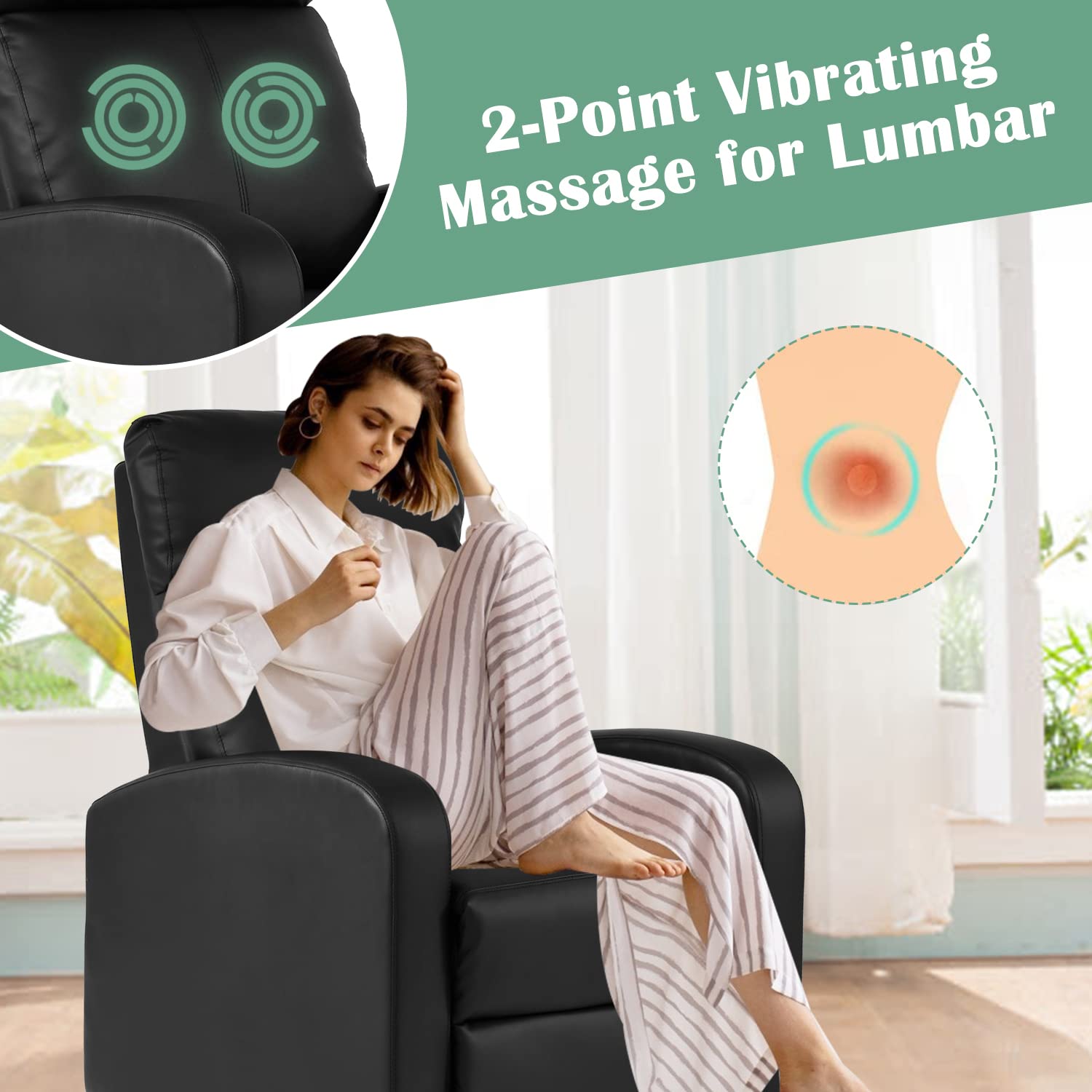 PU Leather Massage Recliner Chair for Adults - Ergonomic Home Theater Reclining Sofa with Padded Seat & Backrest - Perfect for Living Room, Home Theater & Lounge Relaxation