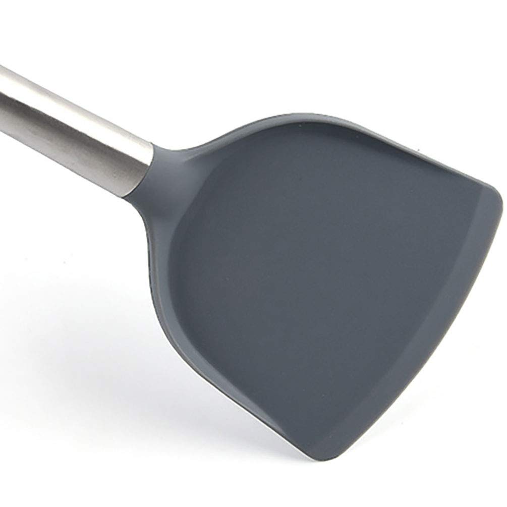 Heat-Resistant Silicone Spatula with Long Wood Handle - Non-Stick Pan Turner, 13.7 Inch Wok Shovel for Cooking, Flipping & Stirring - Perfect for Sauteing, Pancakes, Eggs & Asian Stir Fry
