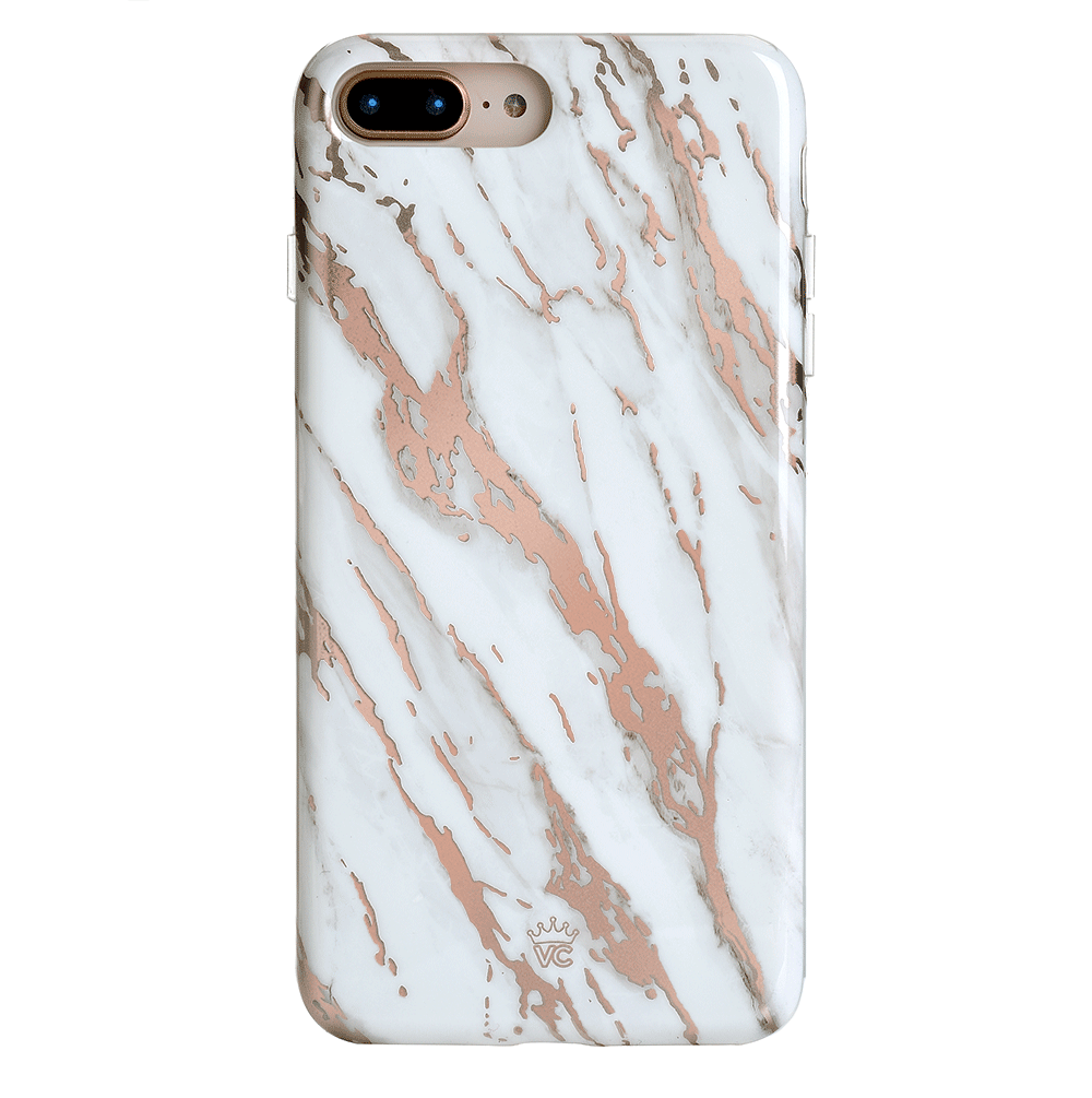 Elegant White Marble with Rose Gold Chrome iPhone Case - Slim Protective Cover for iPhone 13/14/15 Pro Max | Perfect for Everyday Use, Office & Travel