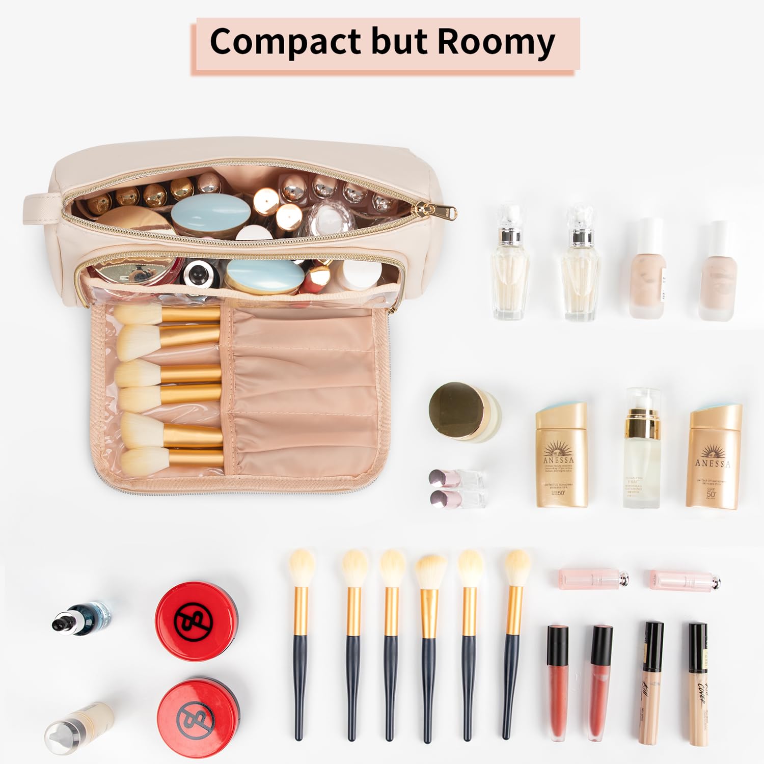 CUBETASTIC Makeup Bag for Women - Small Travel Cosmetic Organizer with Brush Compartment, Waterproof & Portable - Perfect for Travel, Gym & Everyday Use