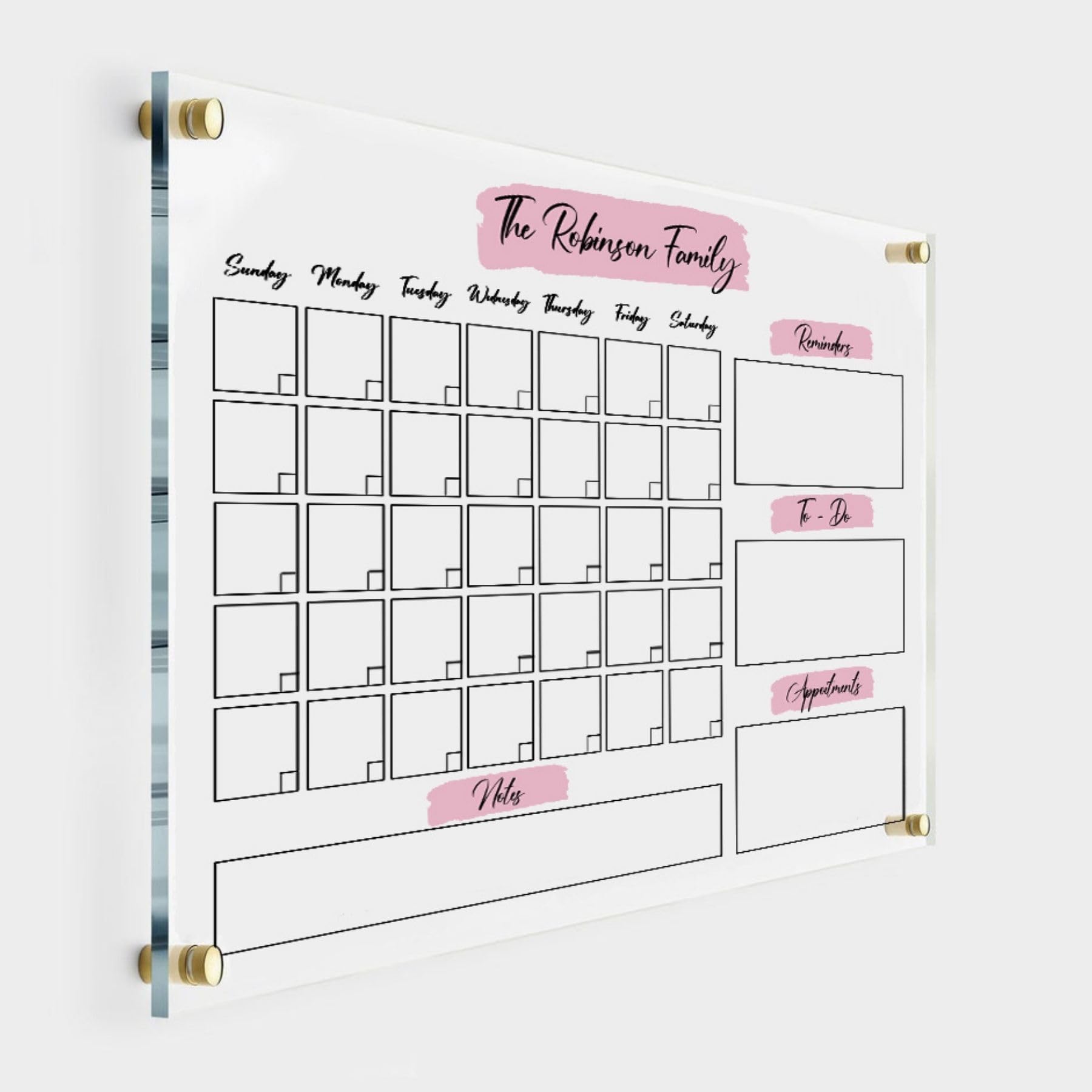 Personalized Acrylic Family Planner Wall Calendar 2025 - Dry Erase Monthly & Weekly Transparent Calendar for Home, Office & School Organization