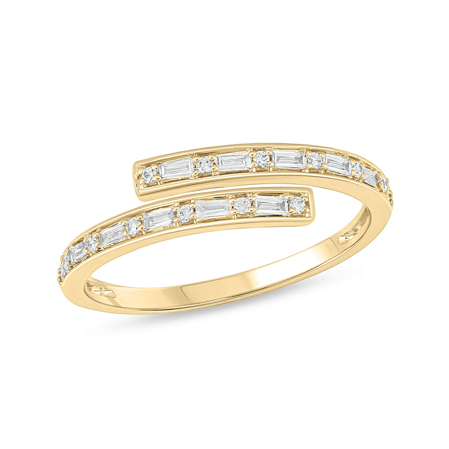 1/10cttw White Baguette Diamond & Gemstone Bypass Ring for Women - 14k Yellow, Rose or White Gold - Promise Ring with Natural Gemstone or Round Diamond - Perfect for Engagements, Anniversaries & Special Occasions