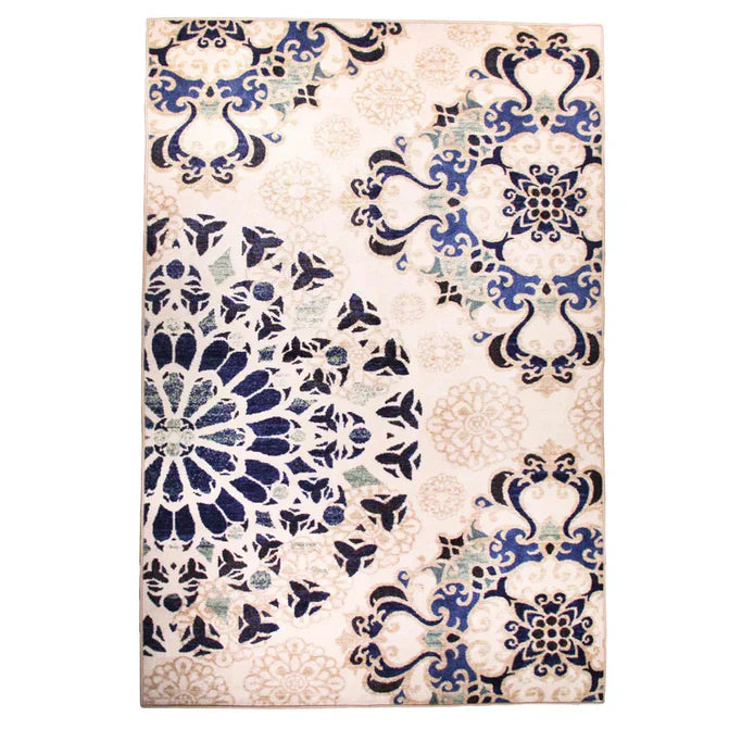 Thalia Damask Medallion Non-Slip Washable Indoor Area Rug - Soft Living Room Carpet, Bedroom Runner, Home Decor for Cozy Spaces