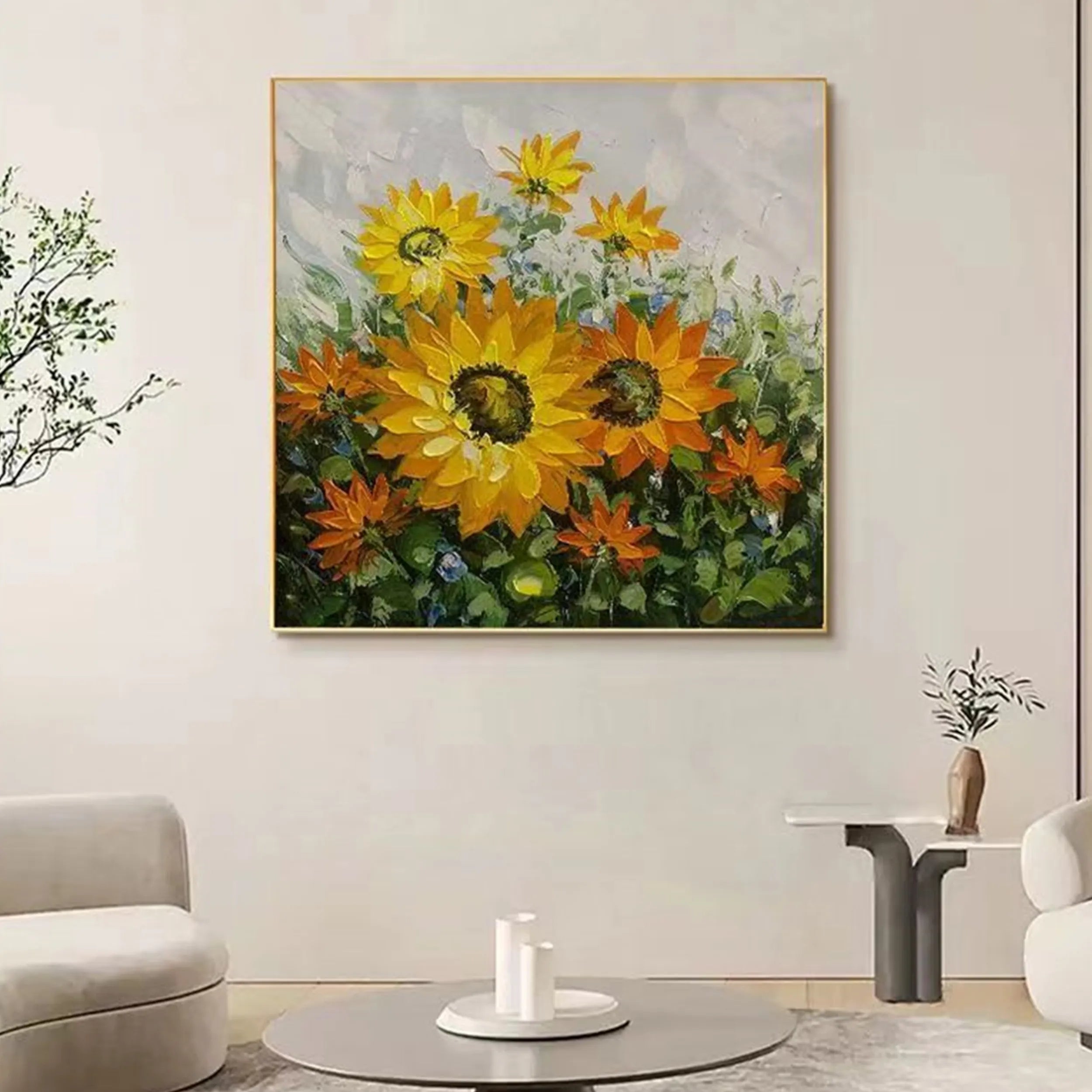 Beautiful Flower and Tree Painting #FT062 - Handmade Canvas Art for Home Decor, Living Room, Bedroom & Office Wall