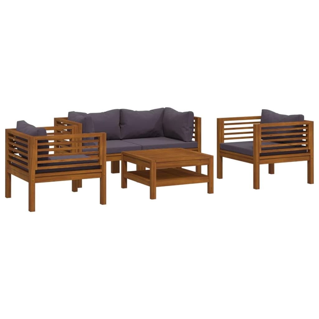 vidaXL 5-Piece Patio Lounge Set - Outdoor Garden Furniture, Sectional Sofa with Cushions, Acacia Wood Corner Sofa in Retro Style - Perfect for Backyard, Poolside & Patio Relaxation