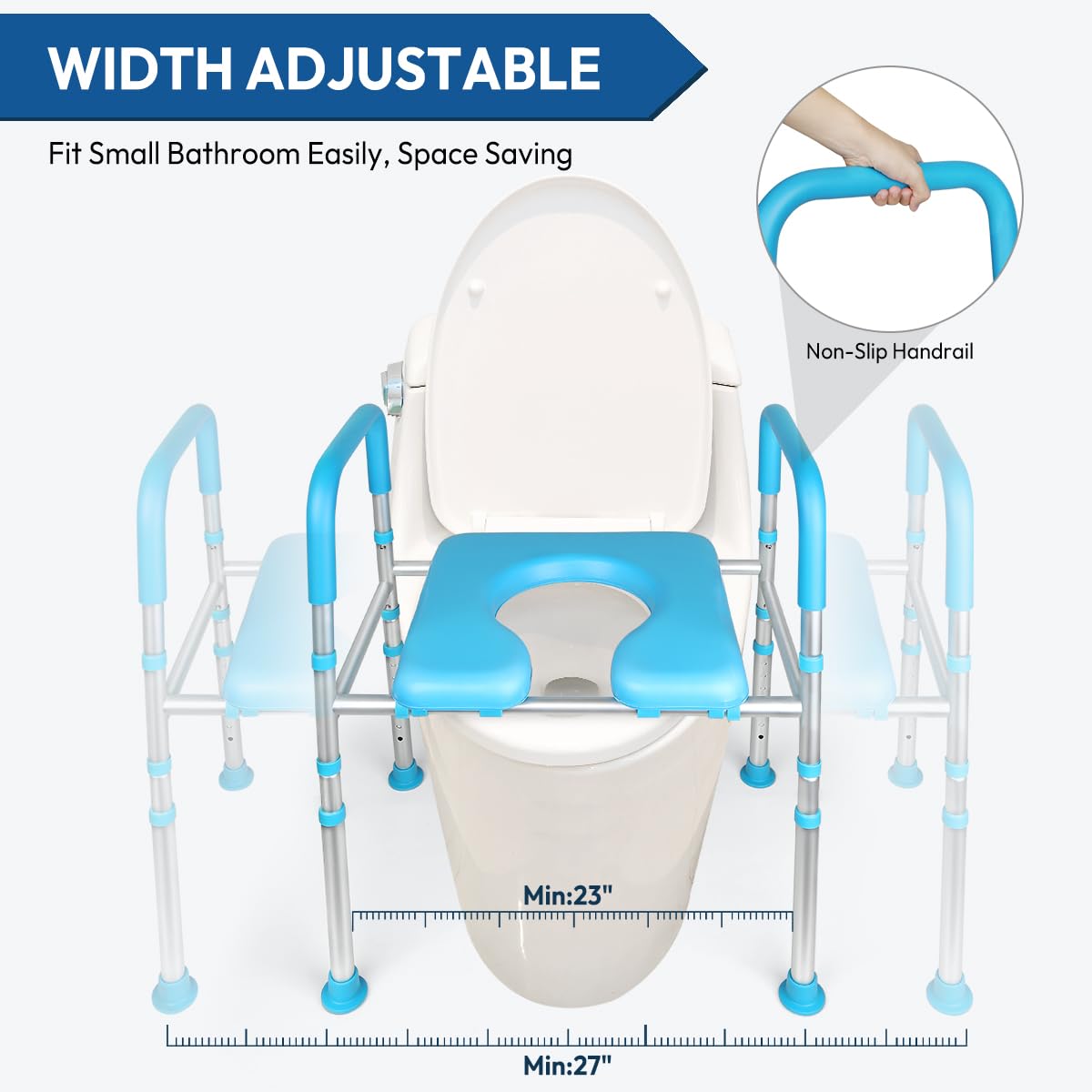 **Premium Raised Toilet Seat Riser with Handles – Adjustable Height & Width, Supports Up to 400 lbs – Stable Elevated Commode Seat with Cozy Padding – Ideal for Seniors, Handicapped & Pregnant Women – Perfect for Bathroom Safety & Mobility Assistance**    *(Use Case: Enhances comfort and safety for elderly, disabled, or post-surgery users, providing secure toilet access with ergonomic handles and padded support.)*