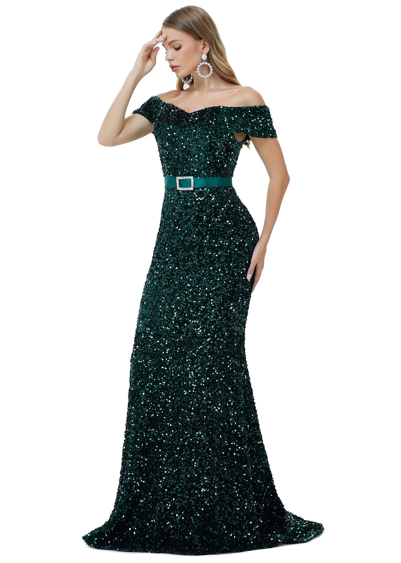 Sparkly Sequin Mermaid Evening Dress for Women - Off Shoulder Bridal & Bridesmaid Gown for Formal Parties, Prom, Weddings & Special Occasions