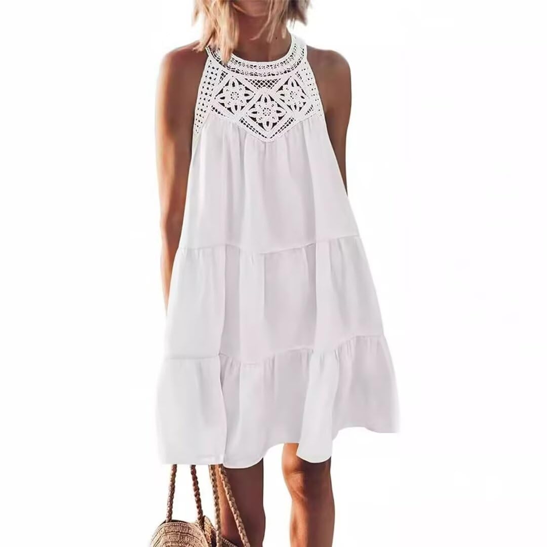 Boho Women's Hollow Out Halter Dress - Casual Summer Sun Dress for Beach Vacation & Outdoor Parties | Perfect for Tropical Getaways, Music Festivals, and Date Nights