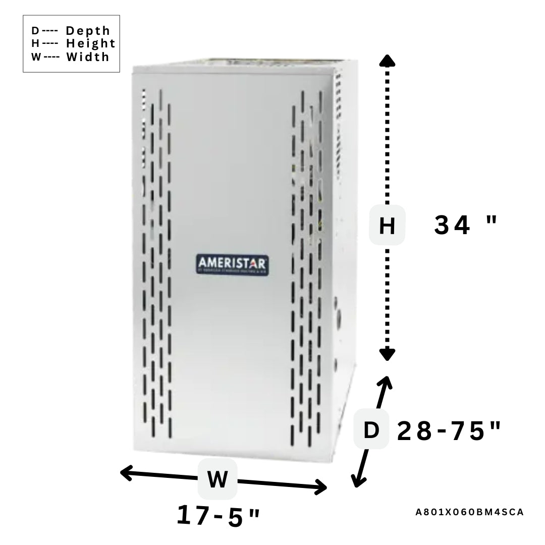 2.5 Ton 60,000 BTU Gas Furnace - 80% AFUE High Efficiency Heating System for Home & Office | A801X060BM4SCA Model | Perfect for Cold Climates & Large Spaces