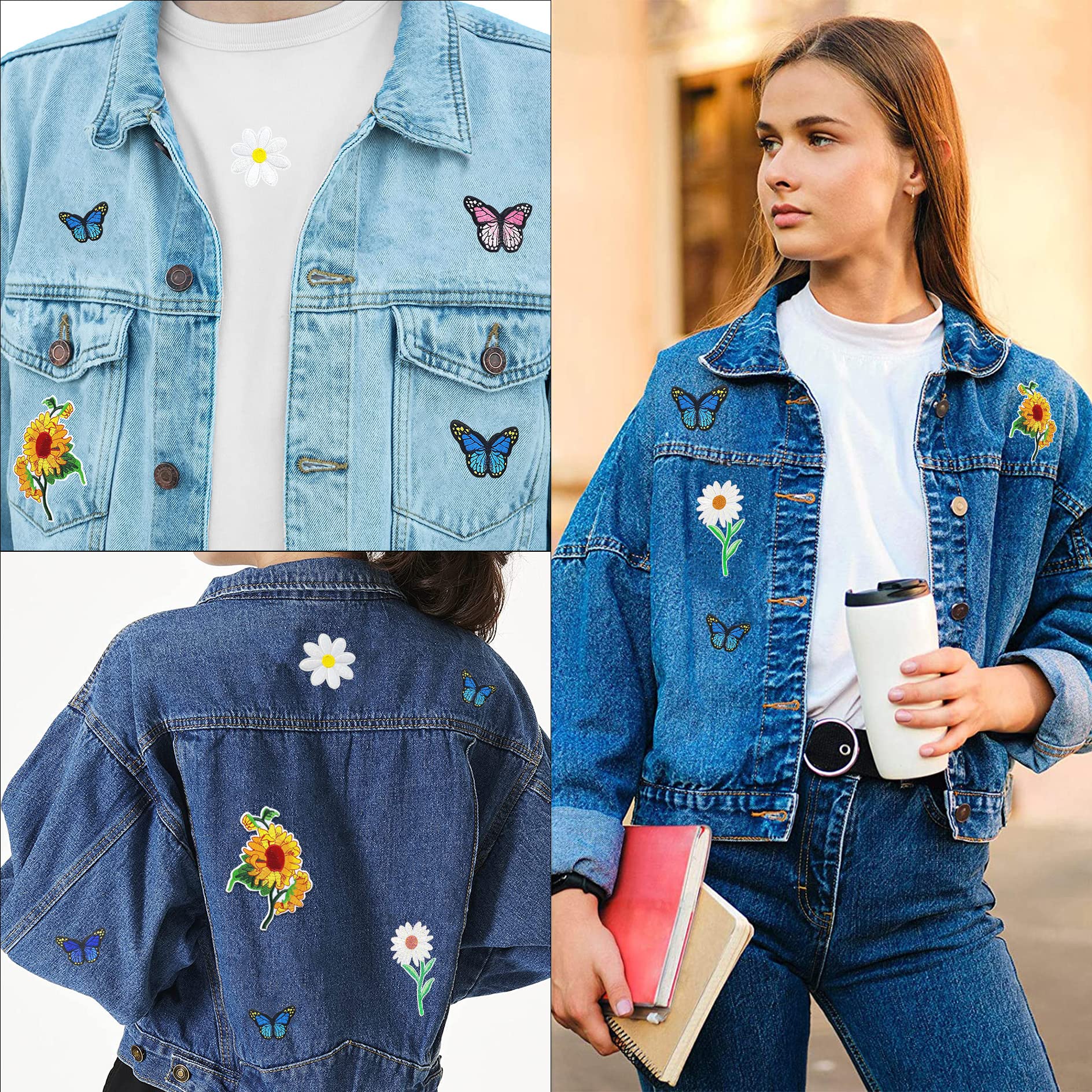 DIY Iron On Patches for Clothing - 35PCS Embroidered Sunflower & Butterfly Patch Set - Cute Sew On Patches for Jeans, Bags, Jackets - Perfect for DIY Crafts, Fashion Upcycling & Personalized Gifts (Ideal for Teens, Kids & Craft Lovers)