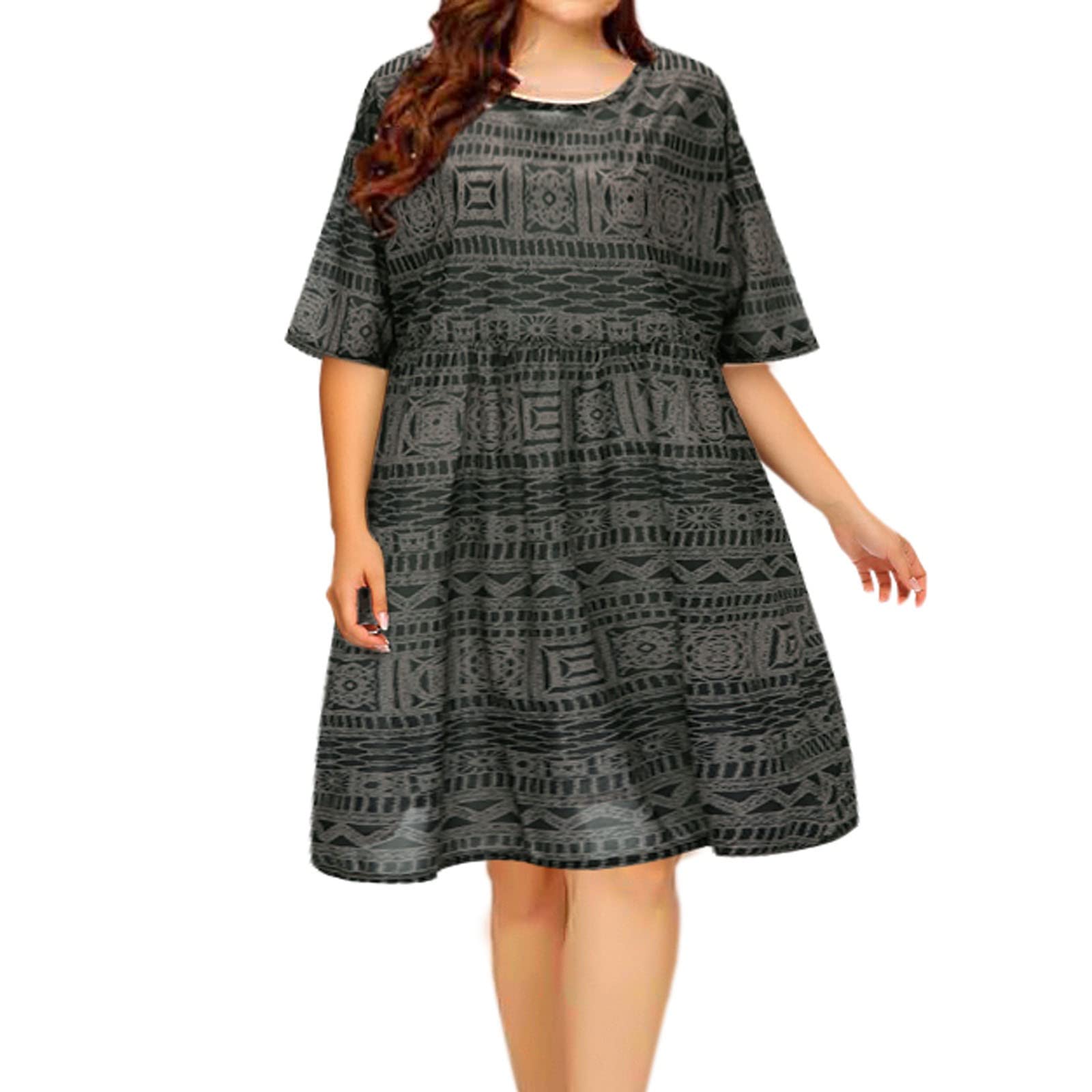 **Women's Plus Size Floral Print Loose Casual Short Sleeve Maxi Dress - Breathable Ice Silk Fabric for Summer Beach, Vacation & Everyday Wear**