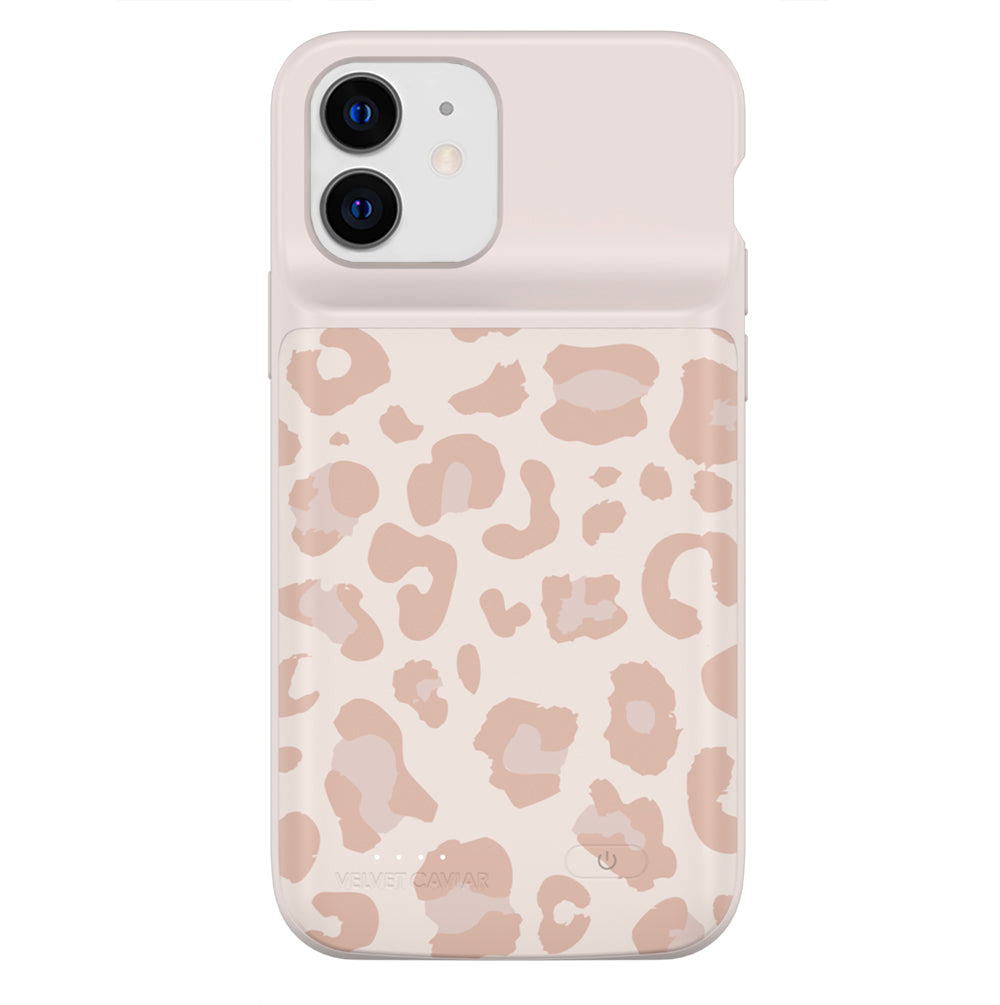 Blush Leopard Print iPhone Charging Case - Stylish & Portable Phone Cover with Built-in Battery for iPhone [Model] | Perfect for Travel, Work & Everyday Use