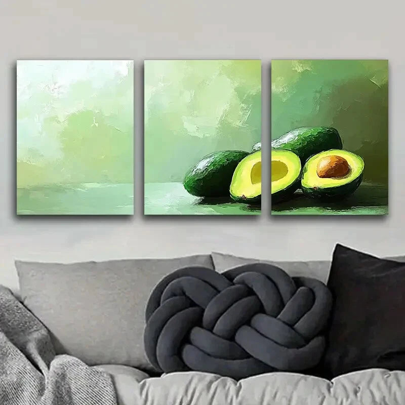 3-Piece Avocado Illustration Metal Prints - Ready to Hang Wall Art Decor for Kitchen, Dining Room & Home Office