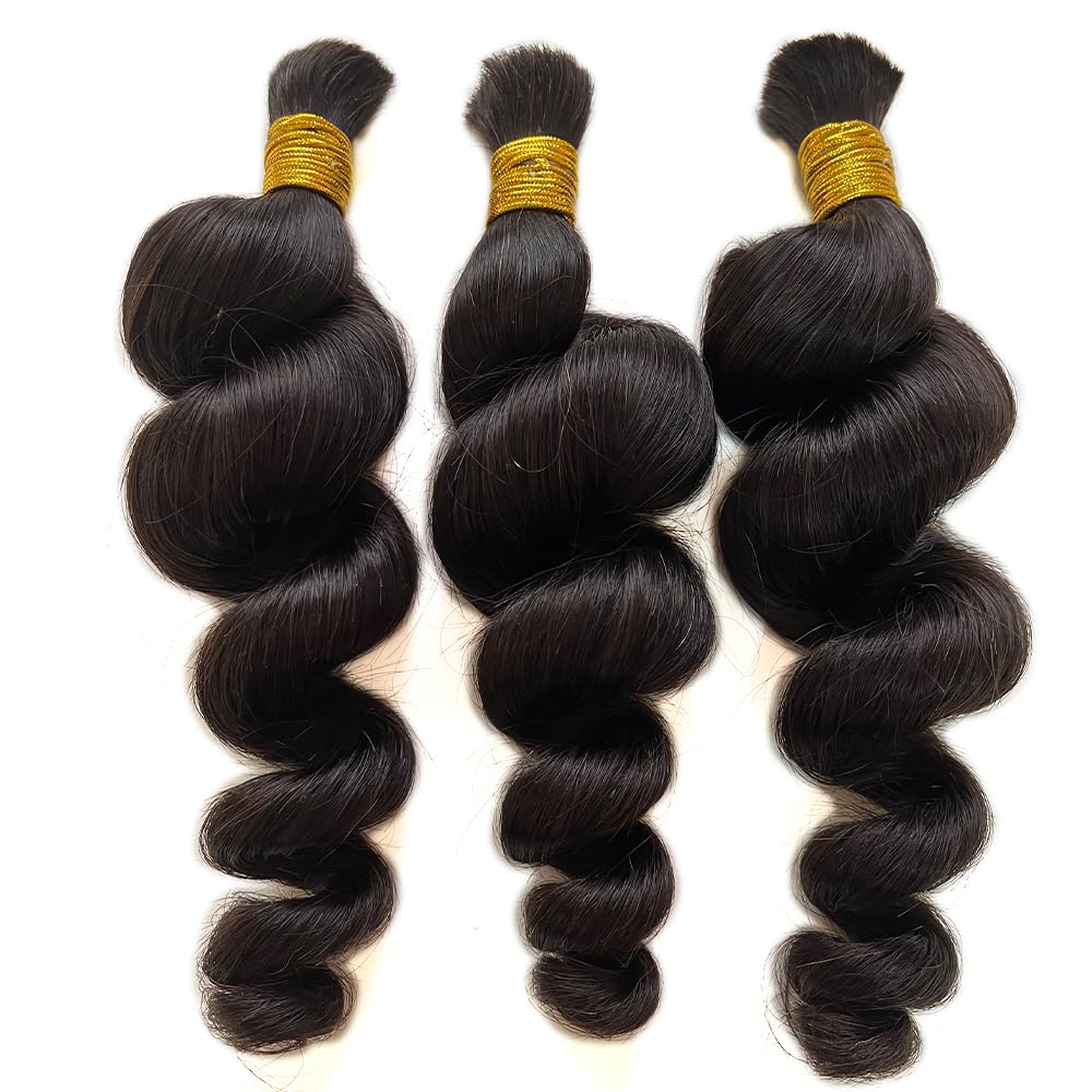 Brazilian Loose Wave Bulk Hair 300g - 22 Inch Natural Black #1B Micro Mini Braiding Hair (3 Bundles) for Box Braids, Crochet Styles & Protective Hairstyles