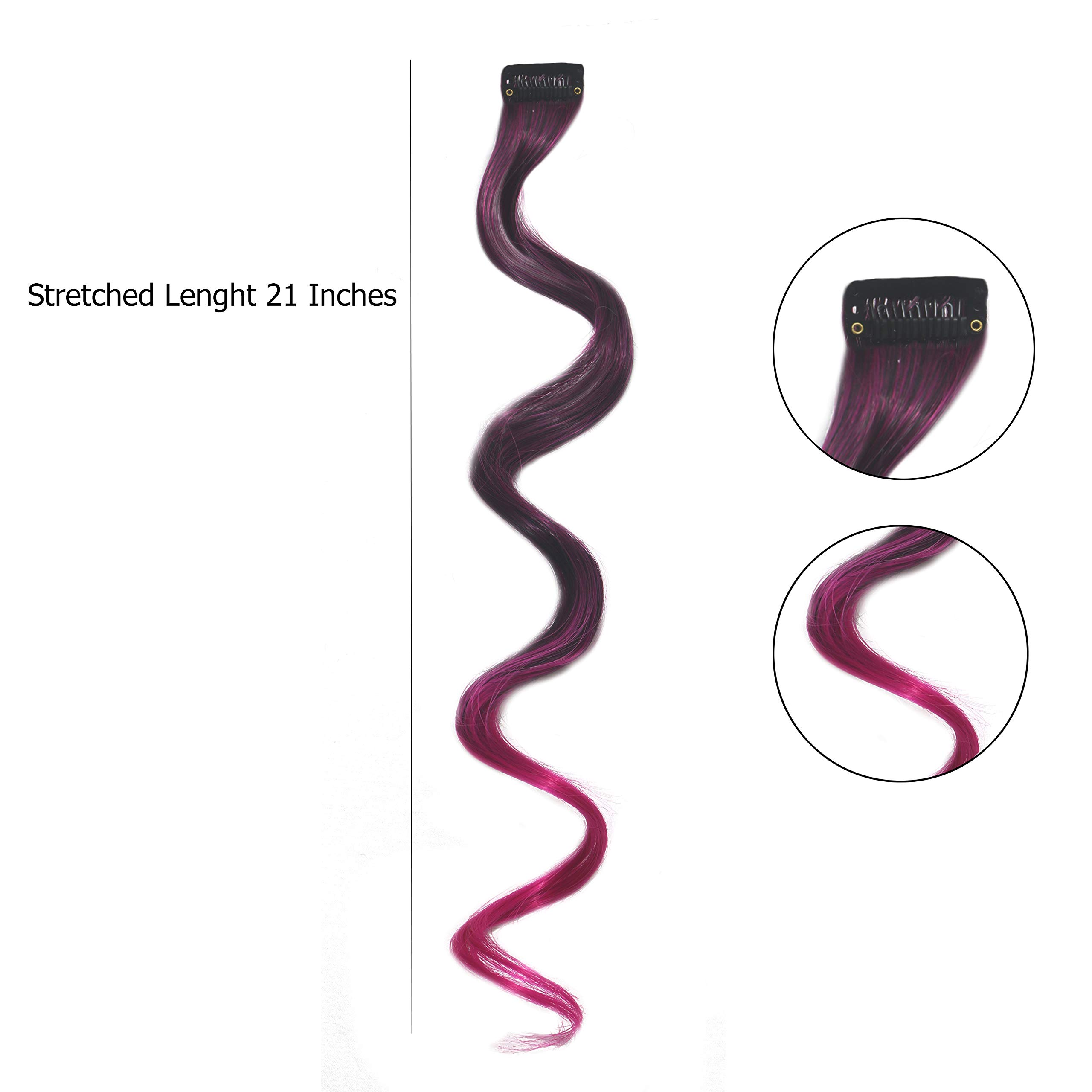 HEAVEN® 6-Piece Curly Hair Clip-In Extensions with Purple & Wine Highlights - Double Shade Human Hair Extensions for Women & Girls | Perfect for Parties, Weddings & Daily Styling