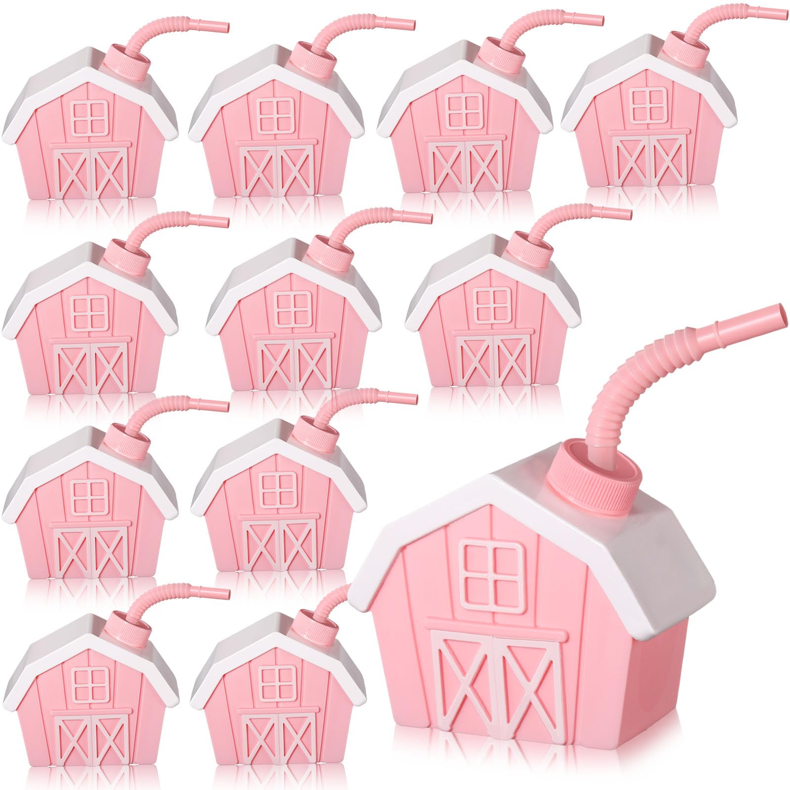 12 Pack Farmhouse Cups with Lids & Straws - 10oz Reusable Pink Party Cups for Farm Themed Birthday, Baby Shower, Barnyard Animal Decorations - Perfect for Farmhouse Weddings, Rustic Parties & Kids' Events