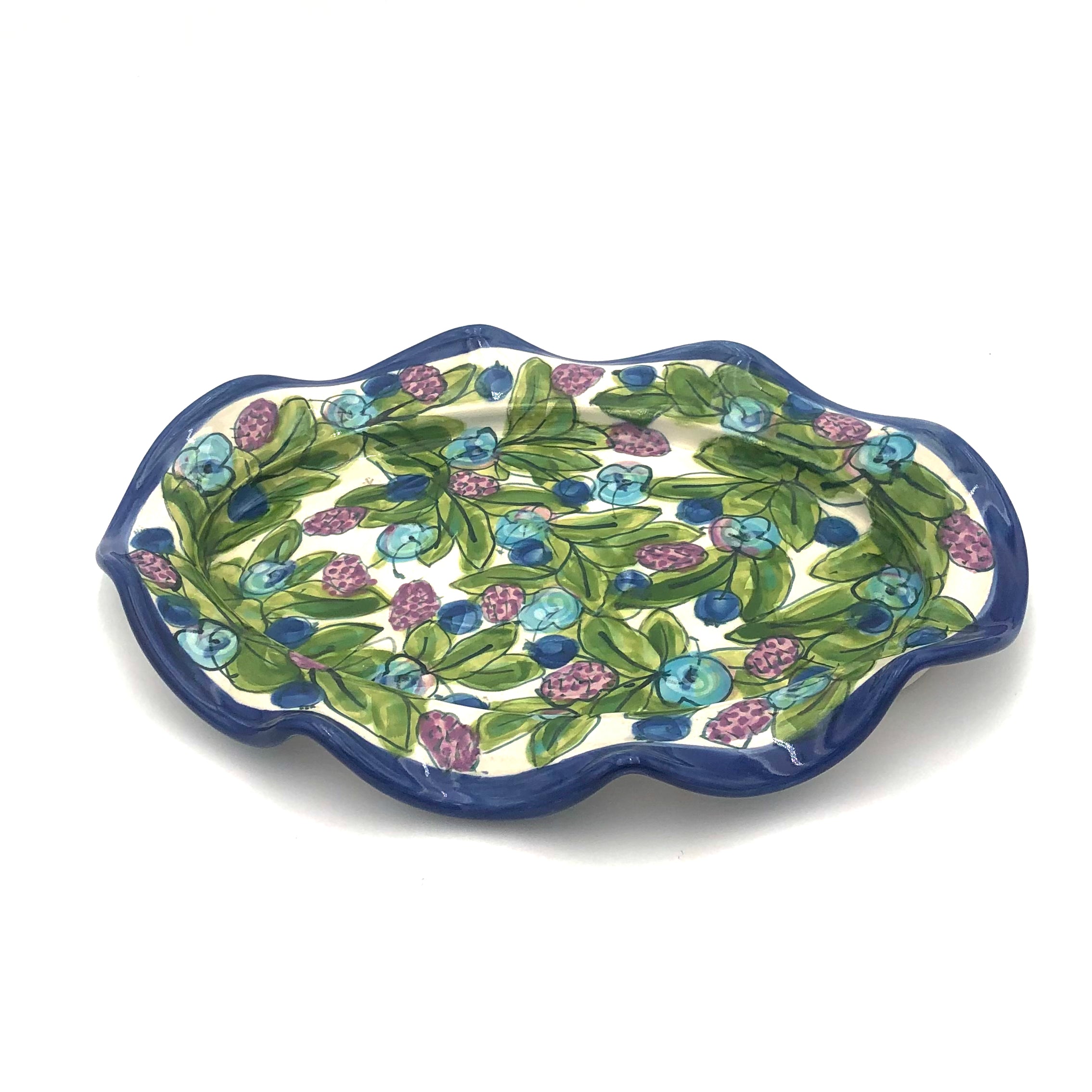 Susan & Peter Stark Blue Ceramic Oval Dish - Elegant Serving Platter for Appetizers, Desserts, and Home Decor