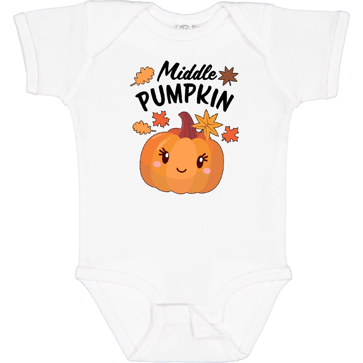 Inktastic Middle Pumpkin with Fall Leaves Baby Bodysuit - Cute Autumn Outfit for Infants & Toddlers - Perfect for Halloween, Thanksgiving & Fall Family Photos