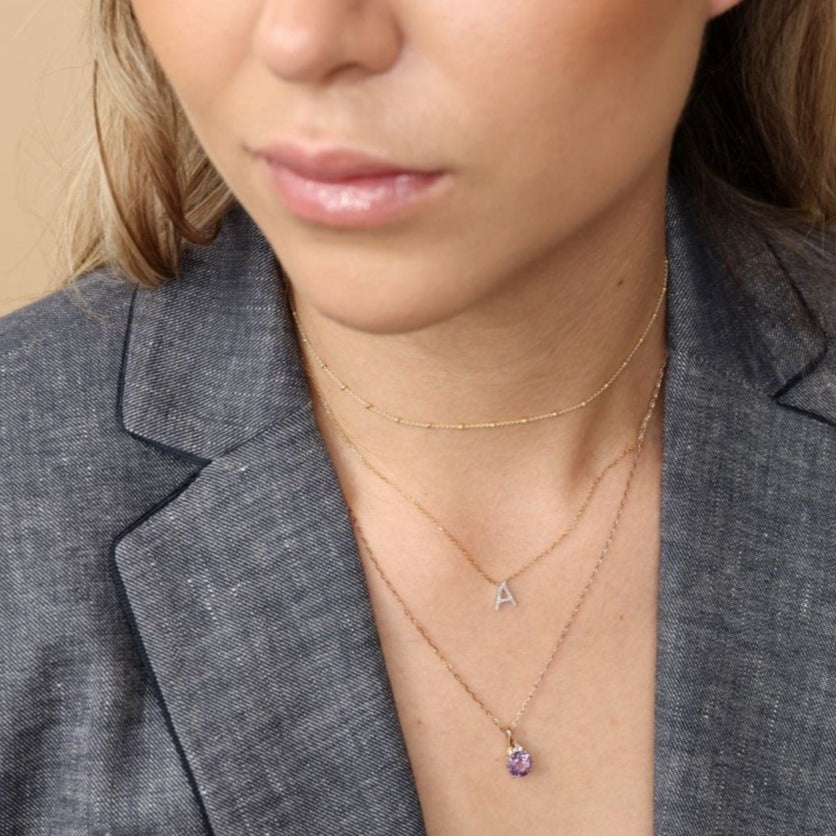 14K Rose Gold Round Amethyst Pendant Necklace with Diamonds - Elegant Jewelry Gift for Women, Perfect for Valentine's Day, Anniversary & Special Occasions