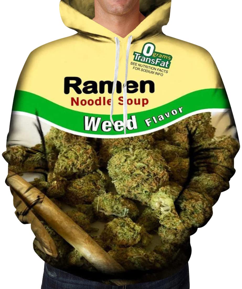 JOOCAR Unisex Hoodies - 3D Realistic Print Funny Ramen Noodle Soup & Weed Flavor Pullover Hooded Sweatshirt for Men & Women | Casual Streetwear, Anime Cosplay, Gift Idea