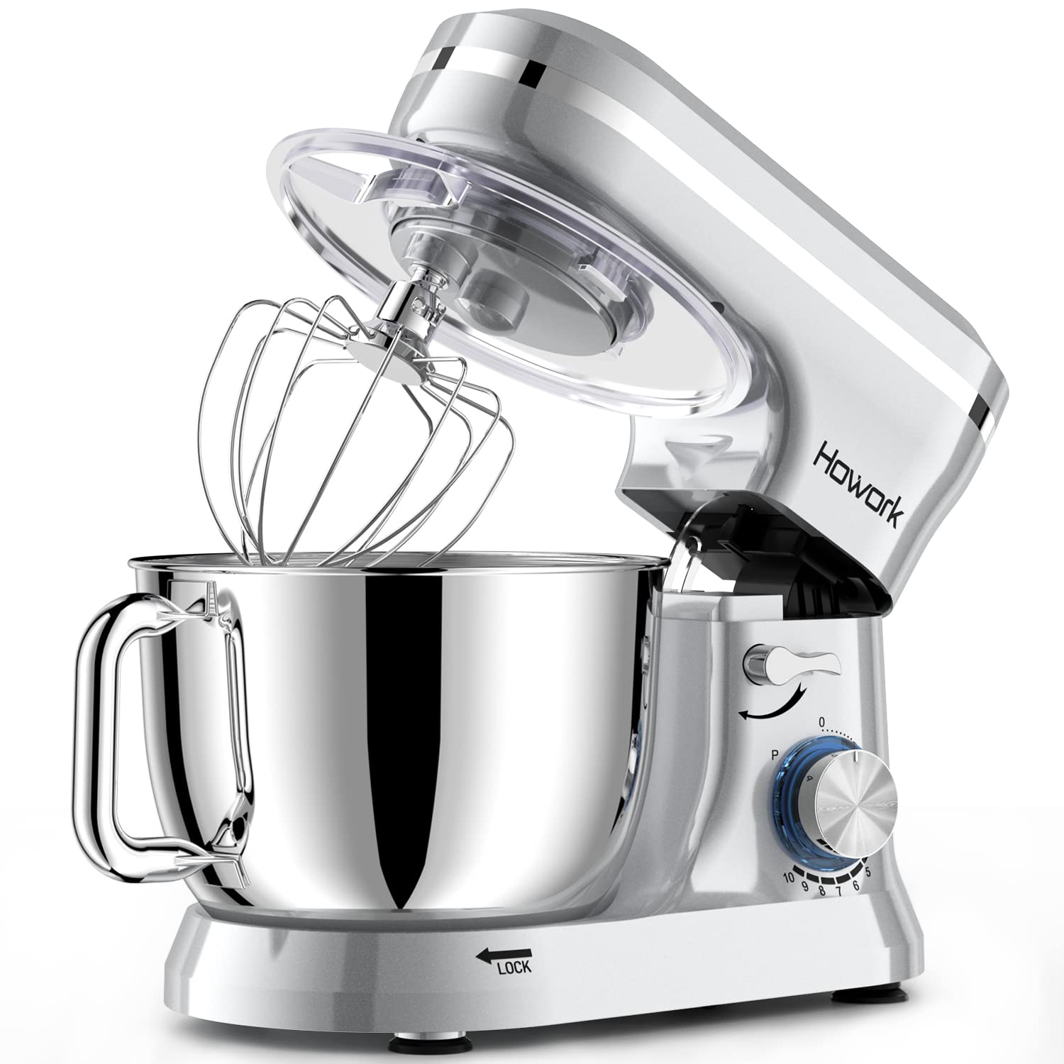 HOWORK 6.5QT Stand Mixer, 10+ Speed Electric Kitchen Mixer with Stainless Steel Bowl, Dough Hook, Wire Whip & Beater - Perfect for Baking, Whipping, Kneading Dough - Ideal for Home Bakers & Cooking Enthusiasts