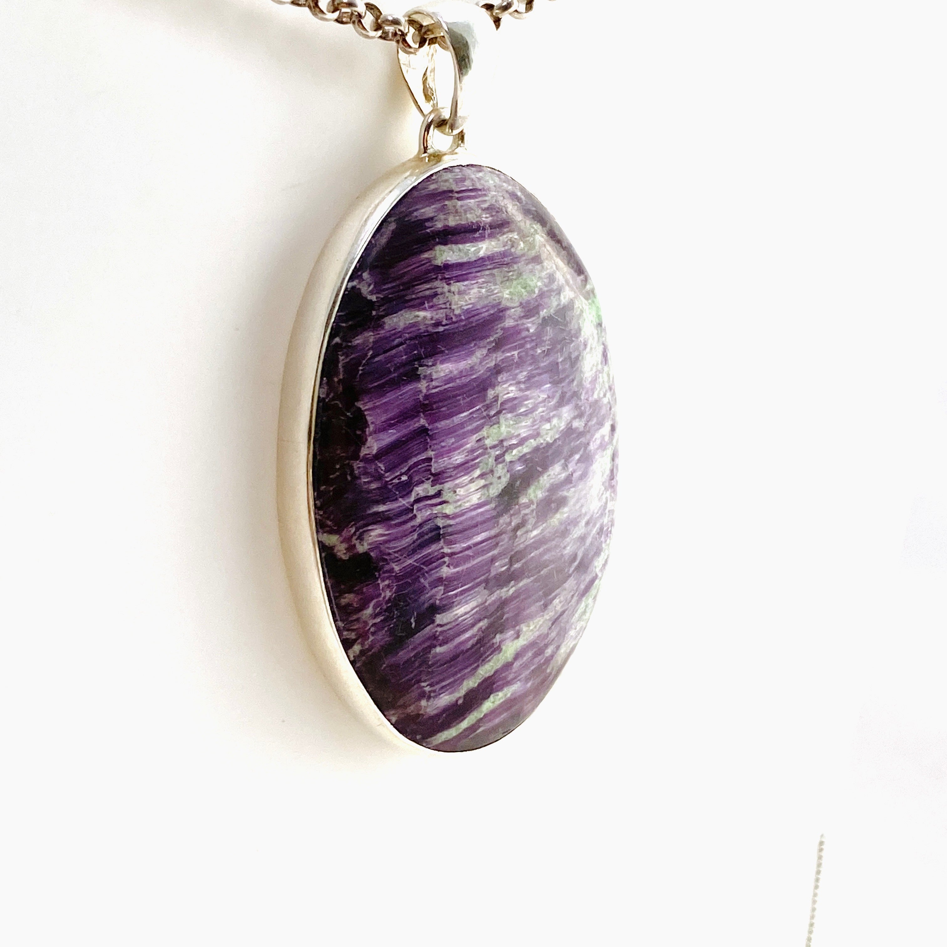 Kammererite Oval Cabochon Pendant KPGJ4746 - Natural Gemstone Jewelry for Women, Handmade Silver Pendant Necklace - Perfect for Gifts, Meditation & Spiritual Healing
