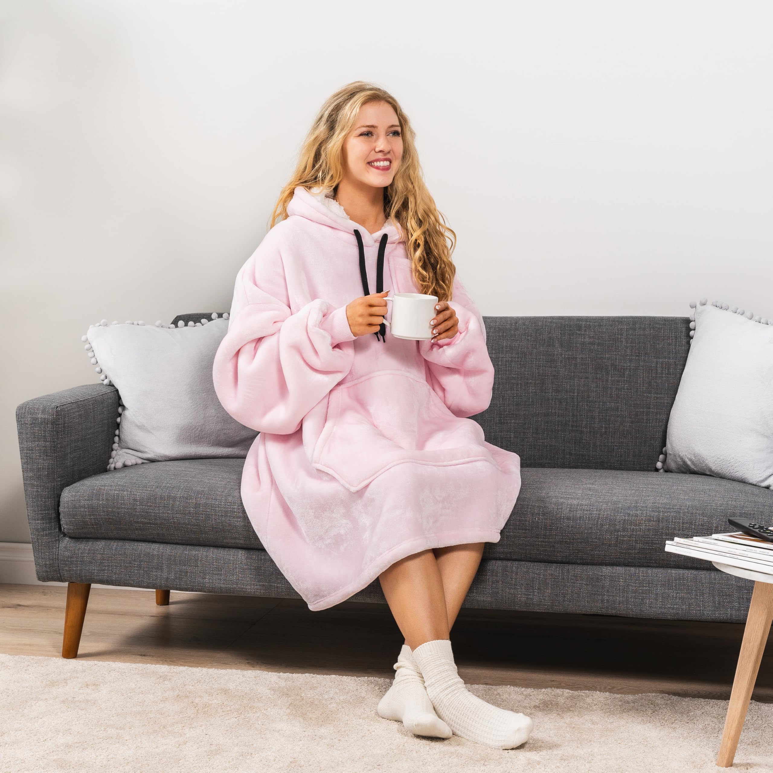 PAVILIA Women's Sherpa Wearable Blanket Hoodie - Oversized Cozy Fleece Sweatshirt Blanket with Hood for Men & Women | Perfect for Lounging, Netflix Nights & Outdoor Camping