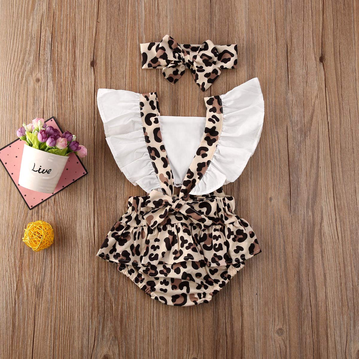 Adorable Newborn Baby Girl Summer Outfits - Leopard Print Suspender Romper with Ruffles & Button Details | Perfect for Photoshoots, Playdates & Special Occasions