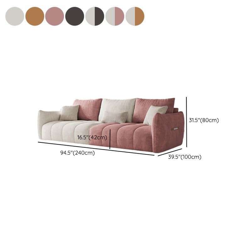 Minimalist Pine Off White Grey Peony Floor Sofa 3 Seater with Wide Pillow Back & Square Arm - Modern Living Room Furniture for Small Spaces, Lounge, Reading Nook & Cozy Home Decor